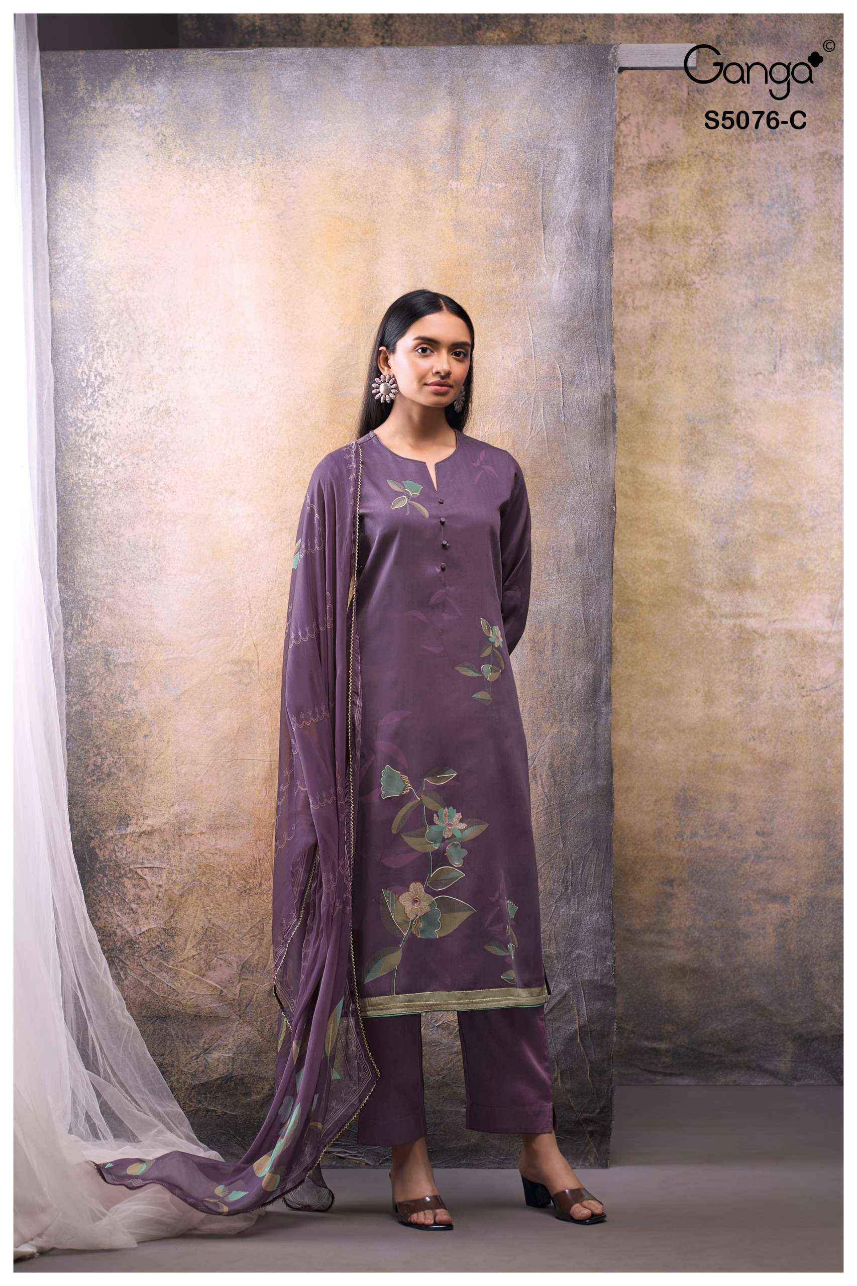 Ganga Evelia 5076 Satin Cotton Dress Material 4 pcs Catalogue