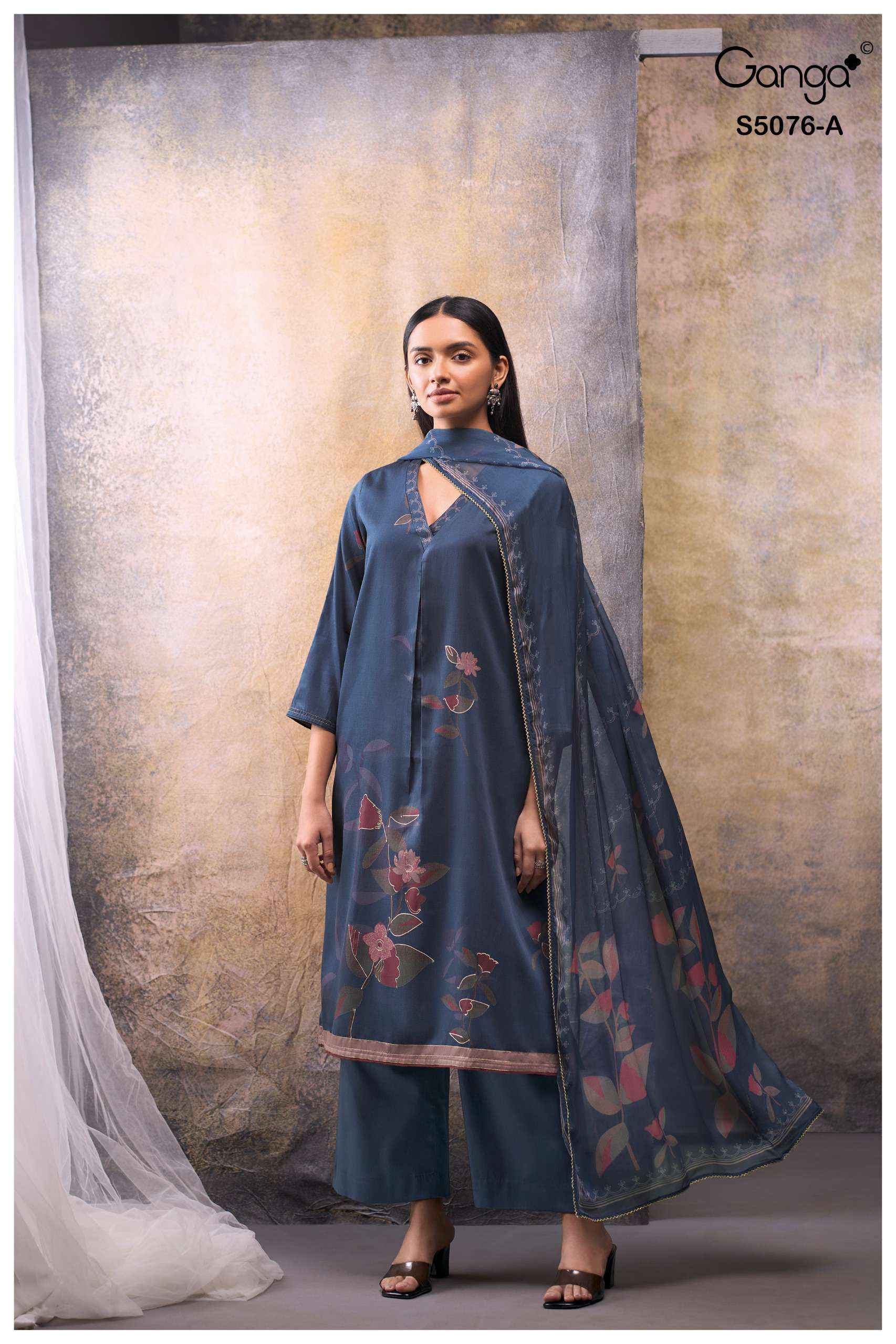 Ganga Evelia 5076 Satin Cotton Dress Material 4 pcs Catalogue
