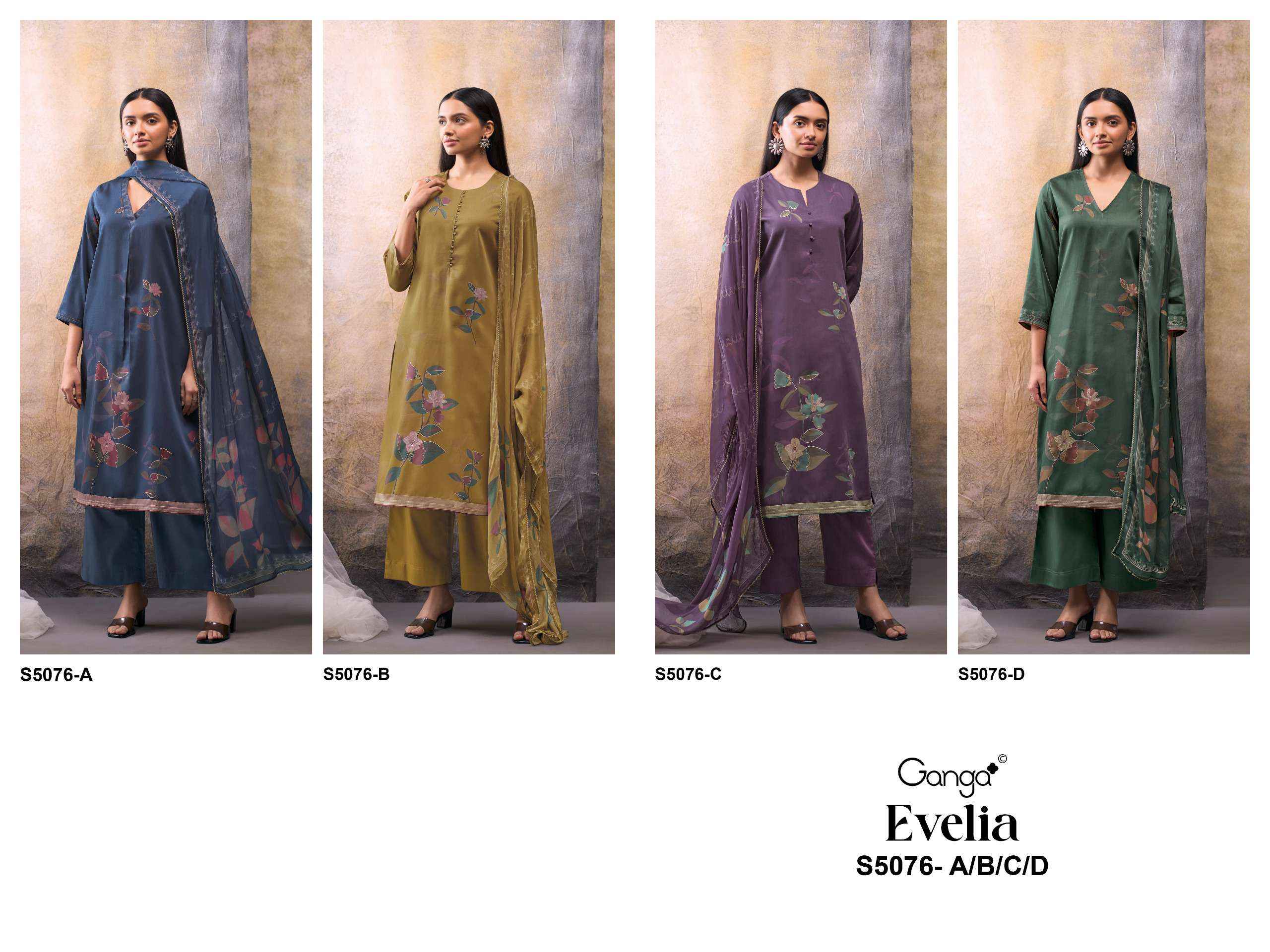 Ganga Evelia 5076 Satin Cotton Dress Material 4 pcs Catalogue
