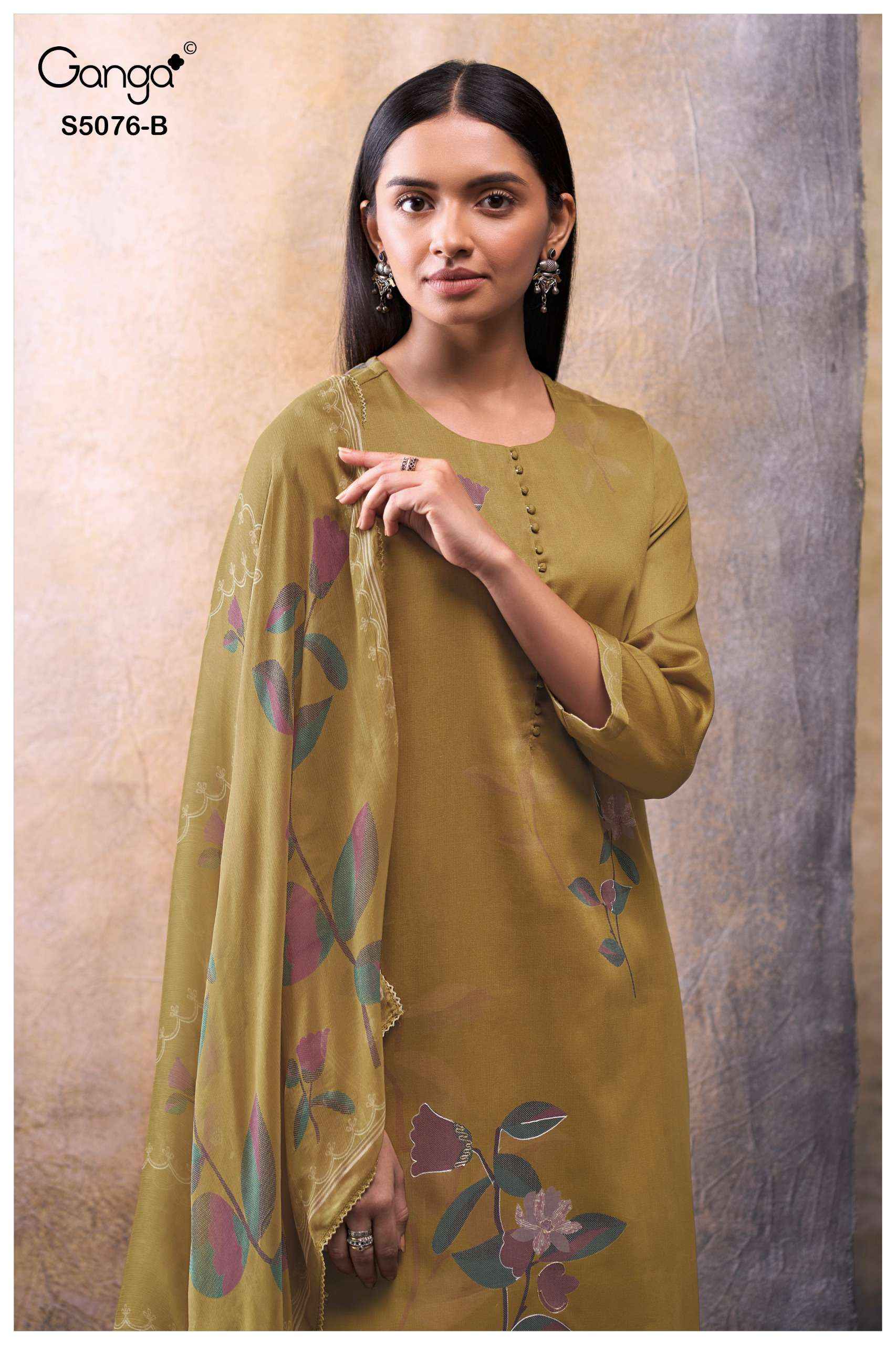Ganga Evelia 5076 Satin Cotton Dress Material 4 pcs Catalogue