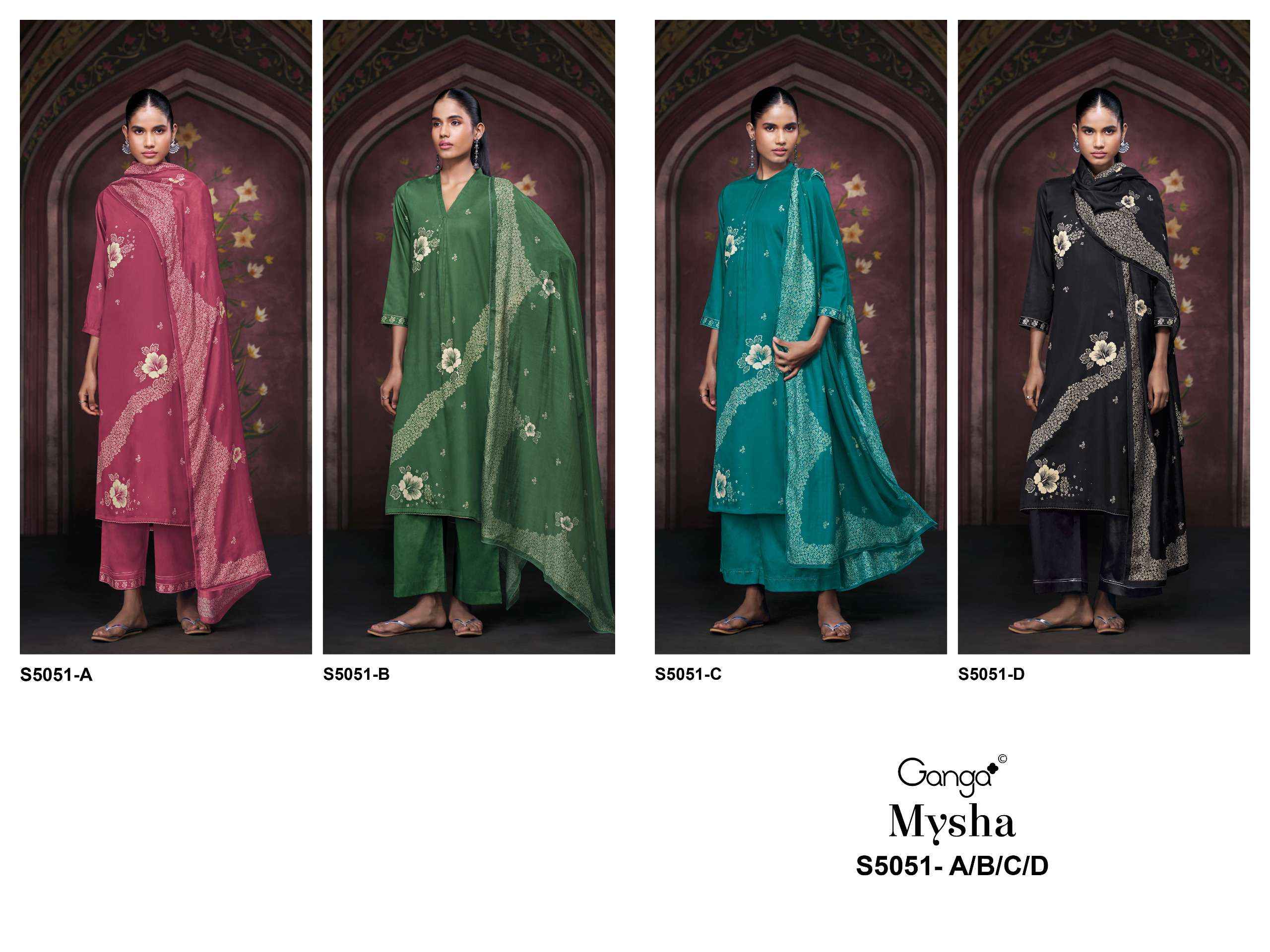 Ganga Mysha 5051 Satin Cotton Dress Material 4 pcs Catalogue