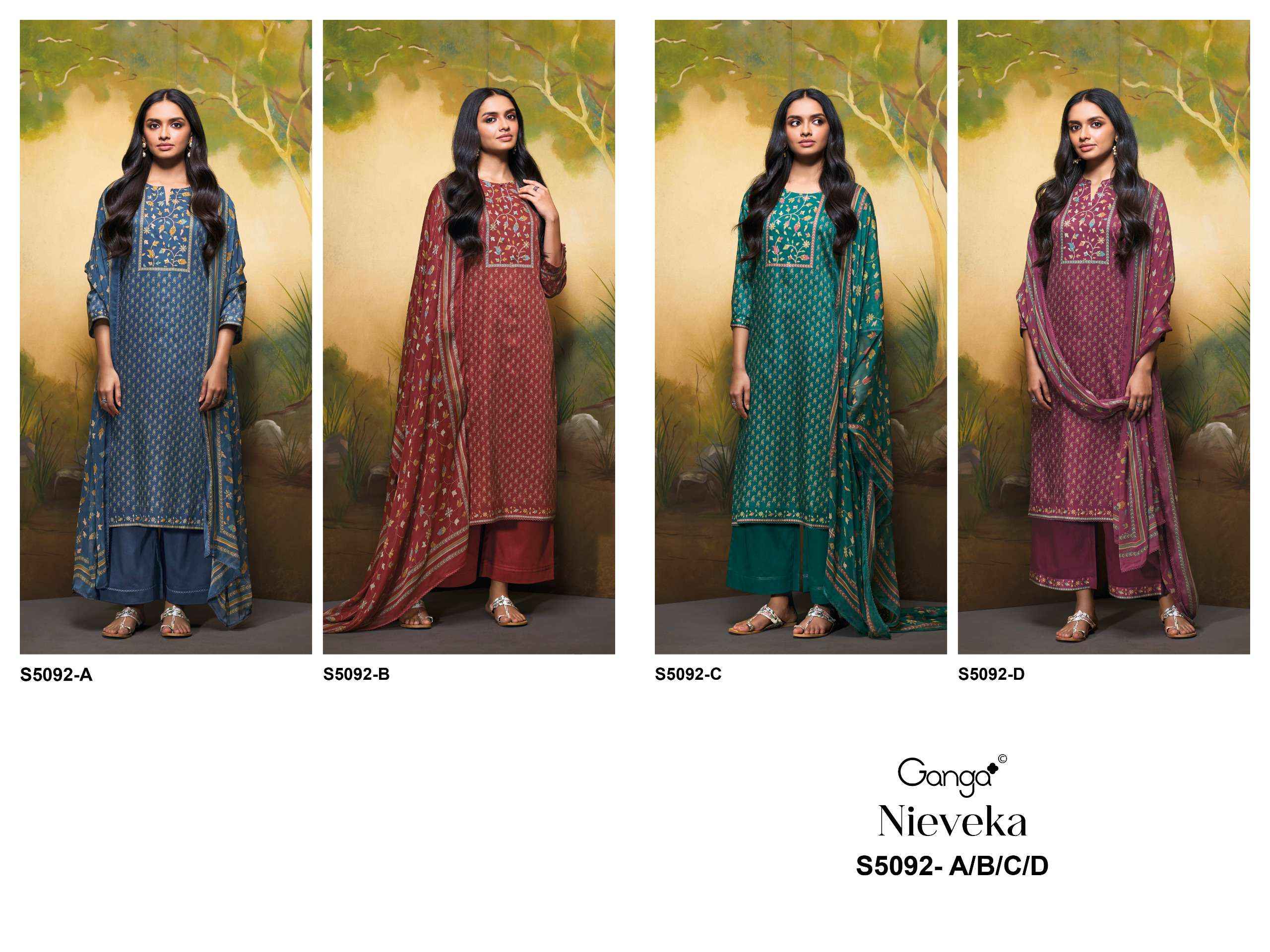 Ganga Nieveka 5092 Satin Cotton Dress Material 4 pcs Catalogue