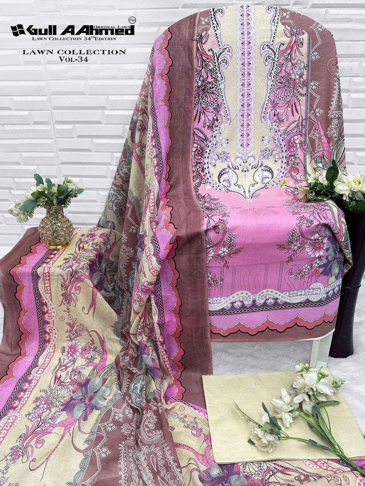 Gull Ahmed Lawn Collection Vol 34 Cambric Cotton Dress Material 6 Pc Catalouge