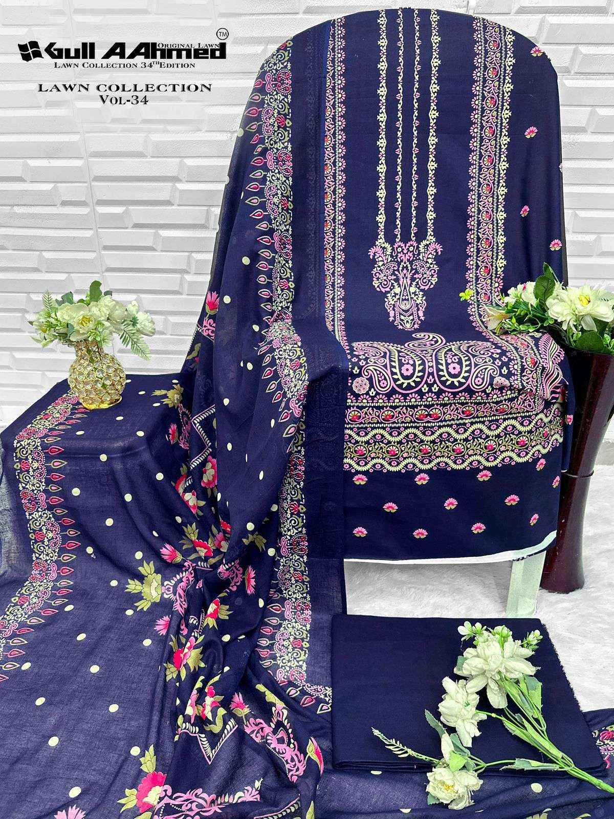 Gull Ahmed Lawn Collection Vol 34 Cambric Cotton Dress Material 6 Pc Catalouge