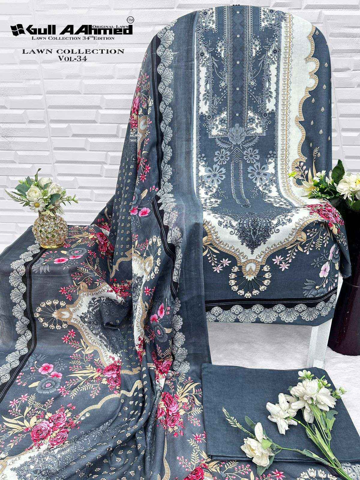 Gull Ahmed Lawn Collection Vol 34 Cambric Cotton Dress Material 6 Pc Catalouge