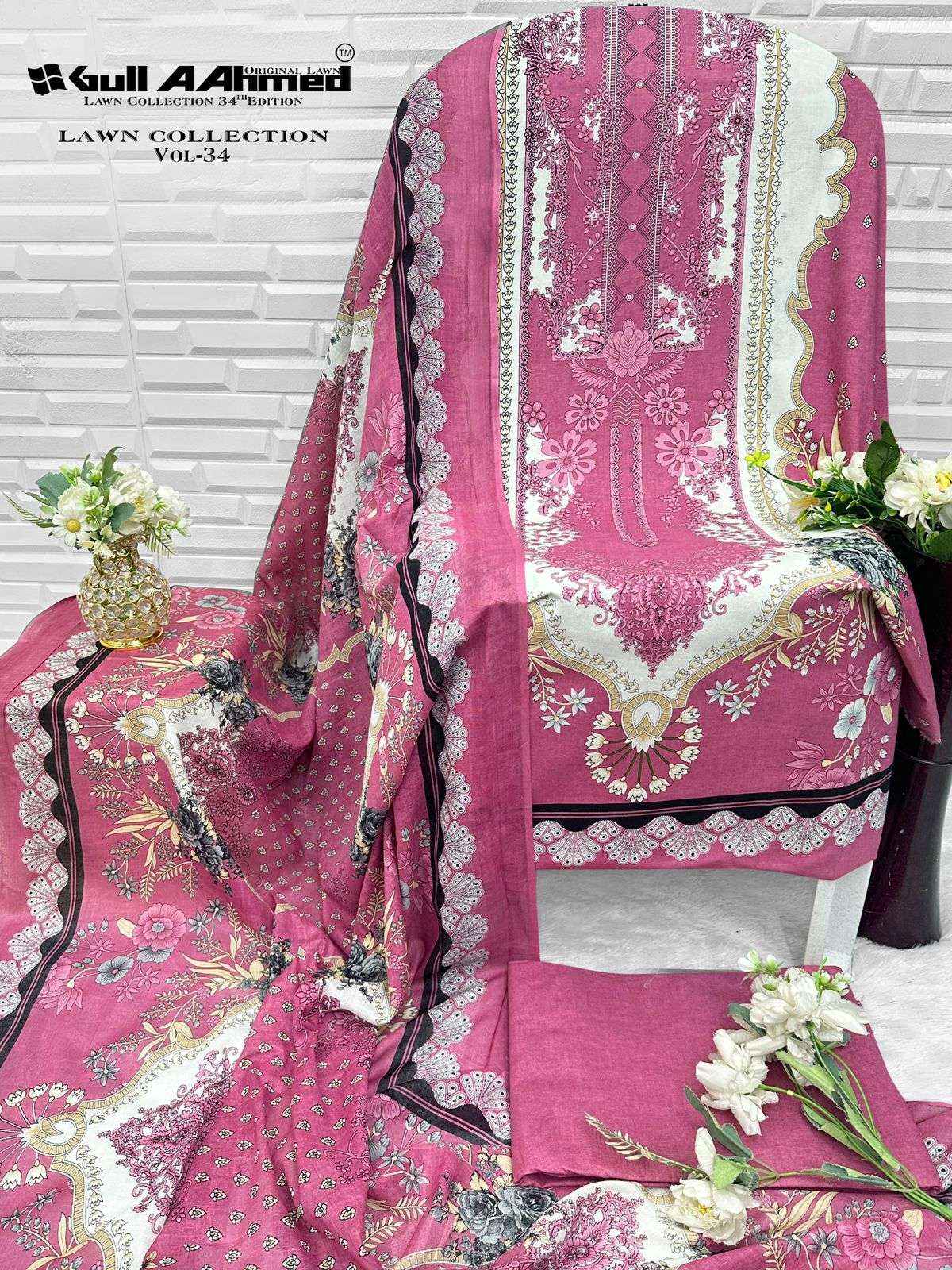 Gull Ahmed Lawn Collection Vol 34 Cambric Cotton Dress Material 6 Pc Catalouge