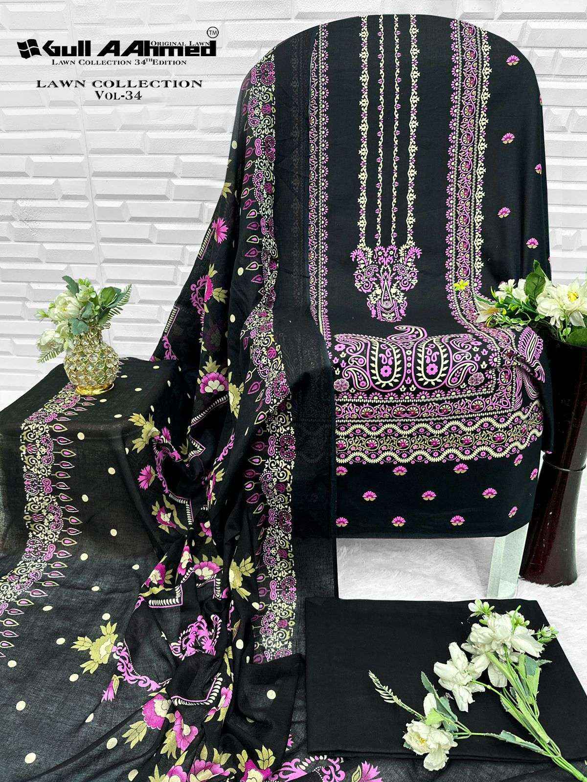 Gull Ahmed Lawn Collection Vol 34 Cambric Cotton Dress Material 6 Pc Catalouge