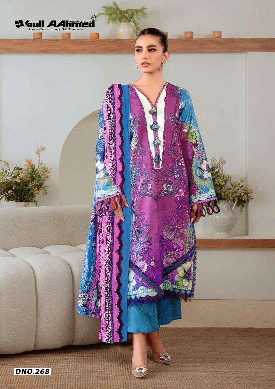 Gull Ahmed Lawn Collection Vol 34 Cambric Cotton Dress Material 6 Pc Catalouge