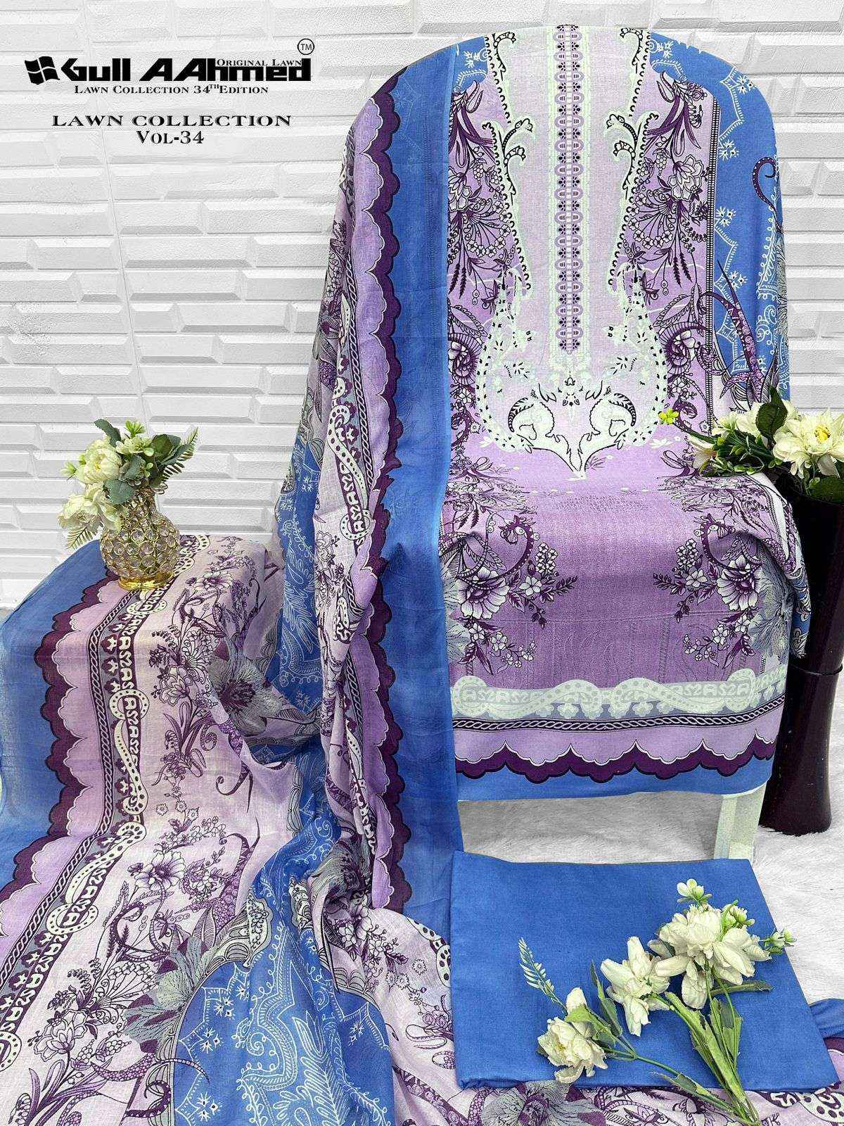 Gull Ahmed Lawn Collection Vol 34 Cambric Cotton Dress Material 6 Pc Catalouge