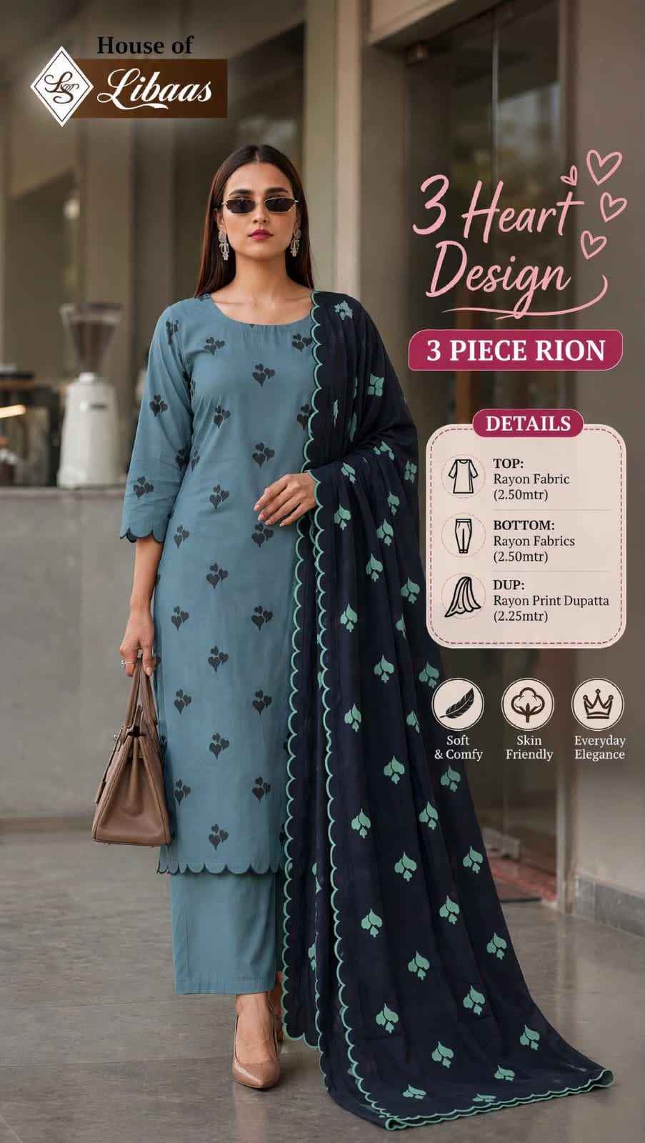 House Of Libaas 3 Heart Design Reyon Dress Material 5 pcs Catalogue