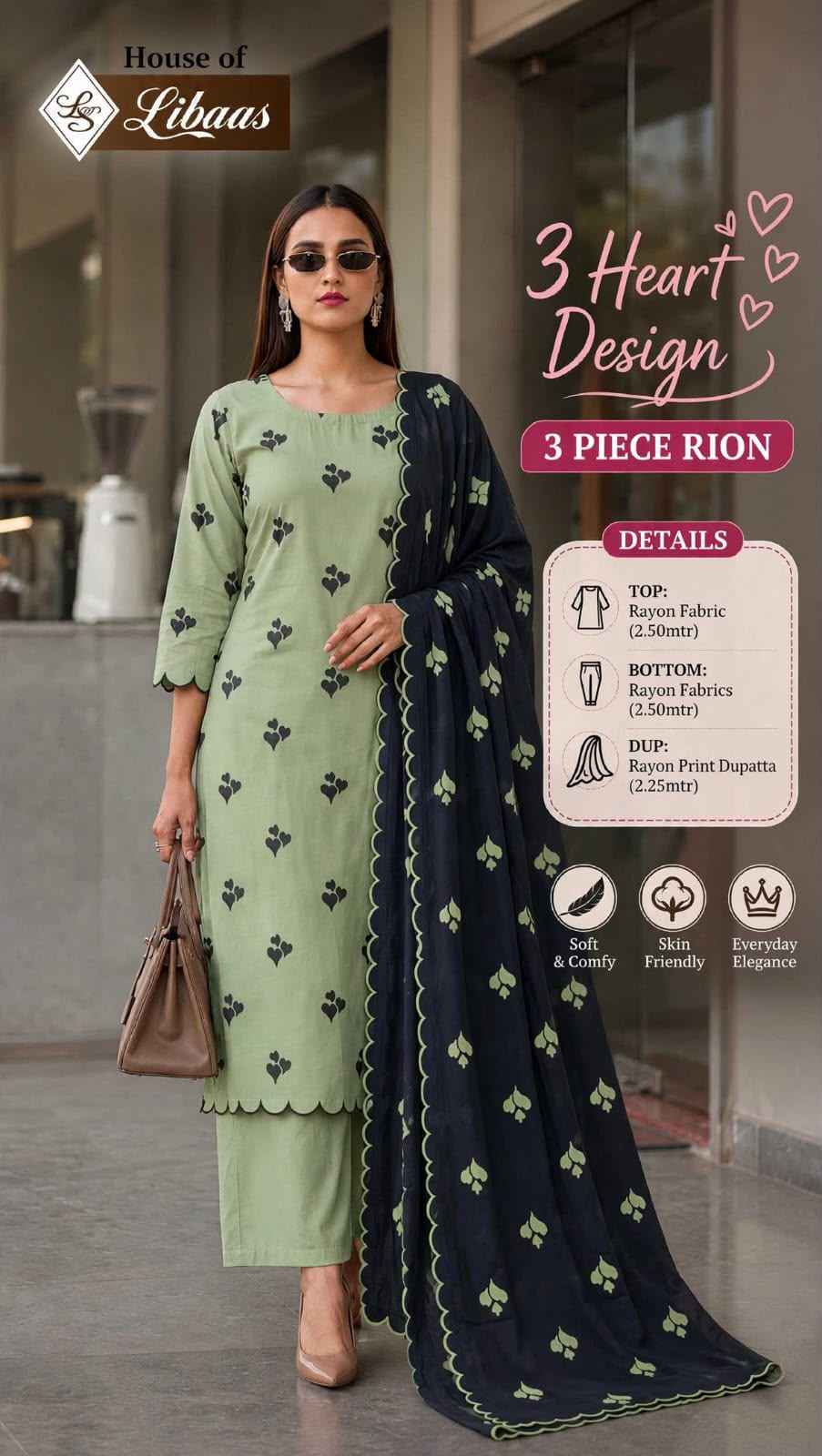 House Of Libaas 3 Heart Design Reyon Dress Material 5 pcs Catalogue