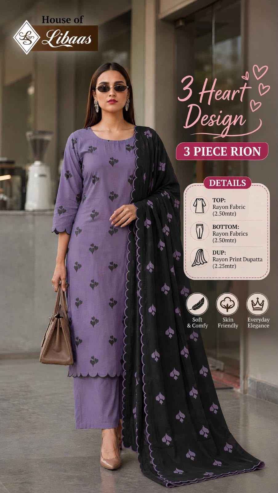House Of Libaas 3 Heart Design Reyon Dress Material 5 pcs Catalogue