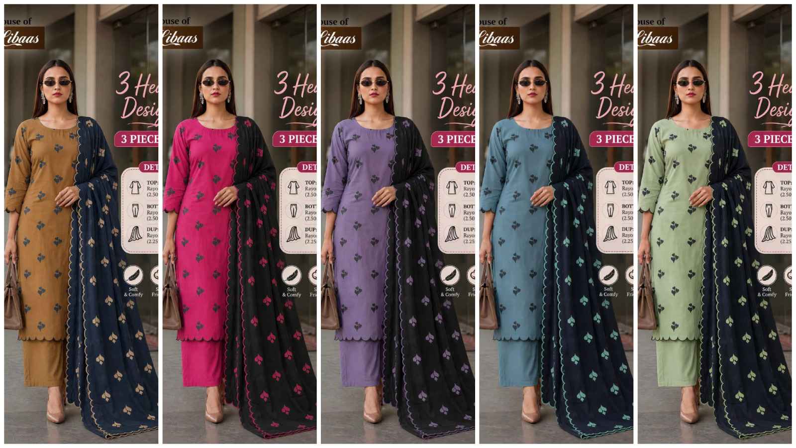 House Of Libaas 3 Heart Design Reyon Dress Material 5 pcs Catalogue