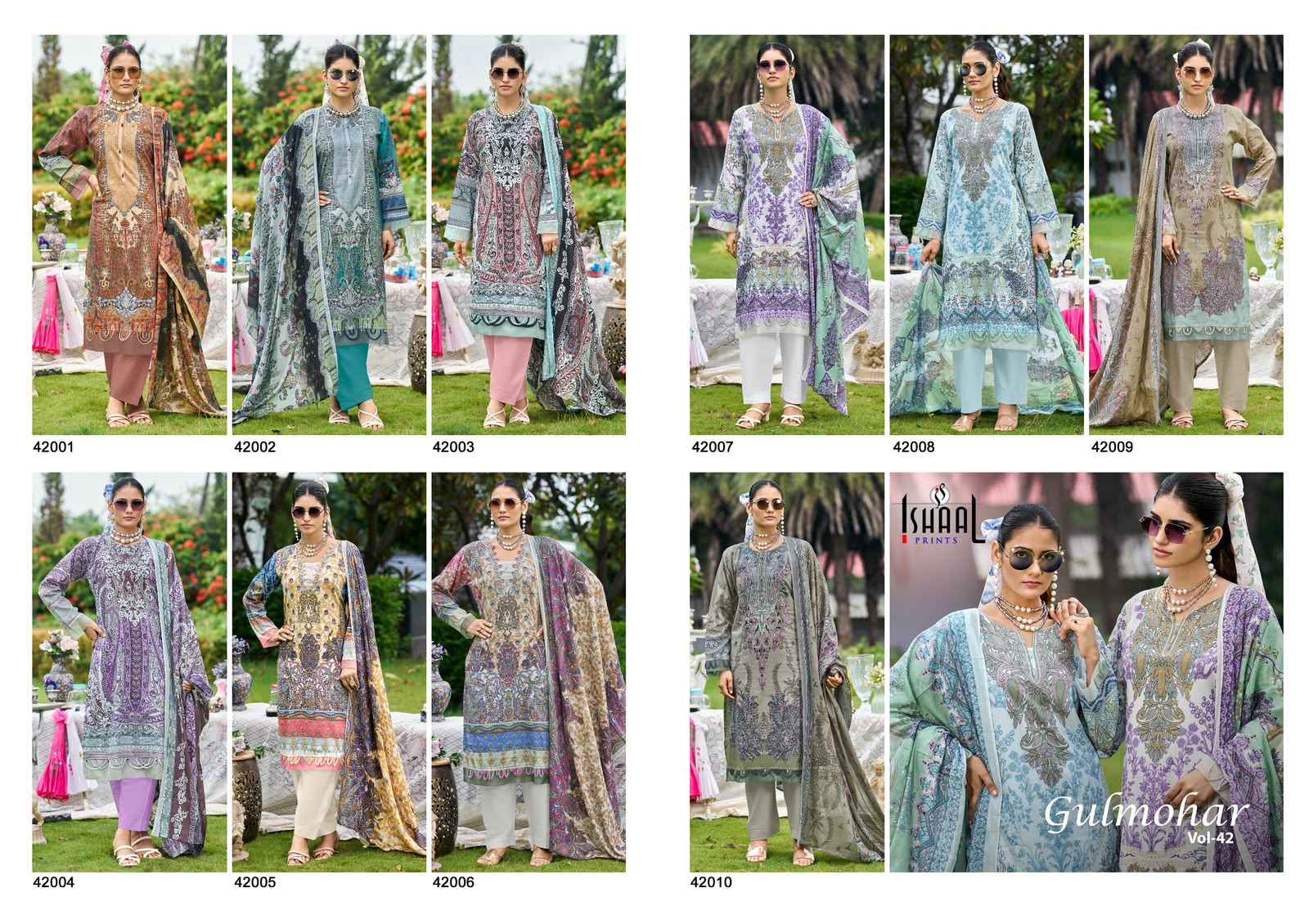 Ishaal Prints Gulmohar Vol 42 Lawn Cotton Dress Material 10 Pc Catalouge
