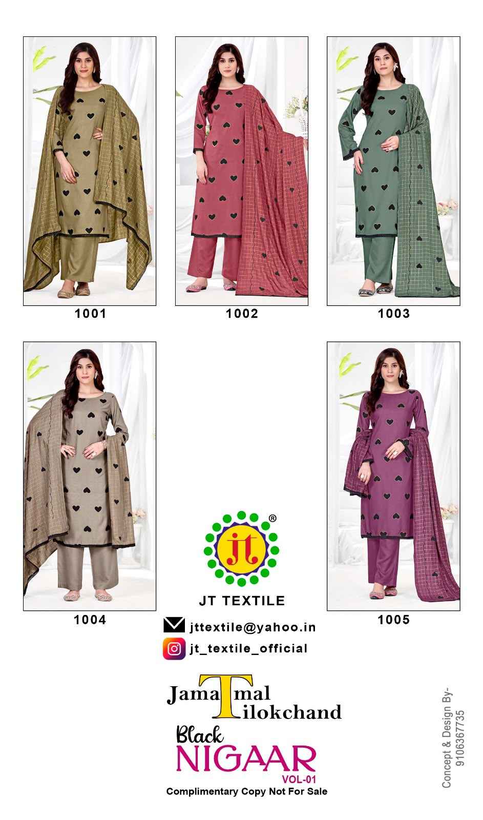 Jt Black Nigaar Rayon Dress Material 5 pcs Catalogue