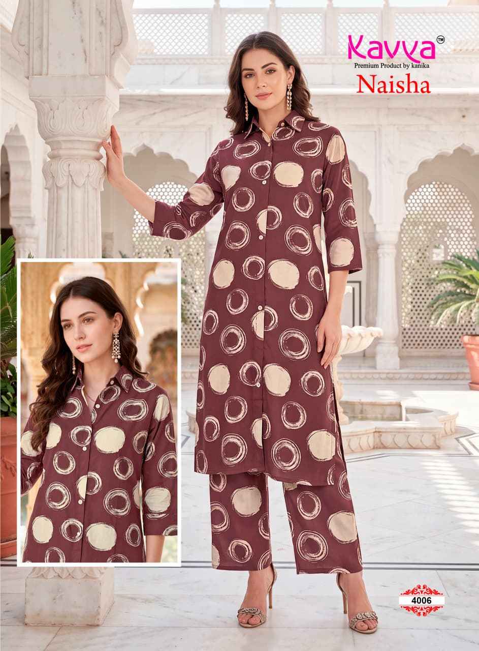 Kavya Naisha Vol 4 Egyptian Rayon Co Ord Set 10 pcs Catalogue