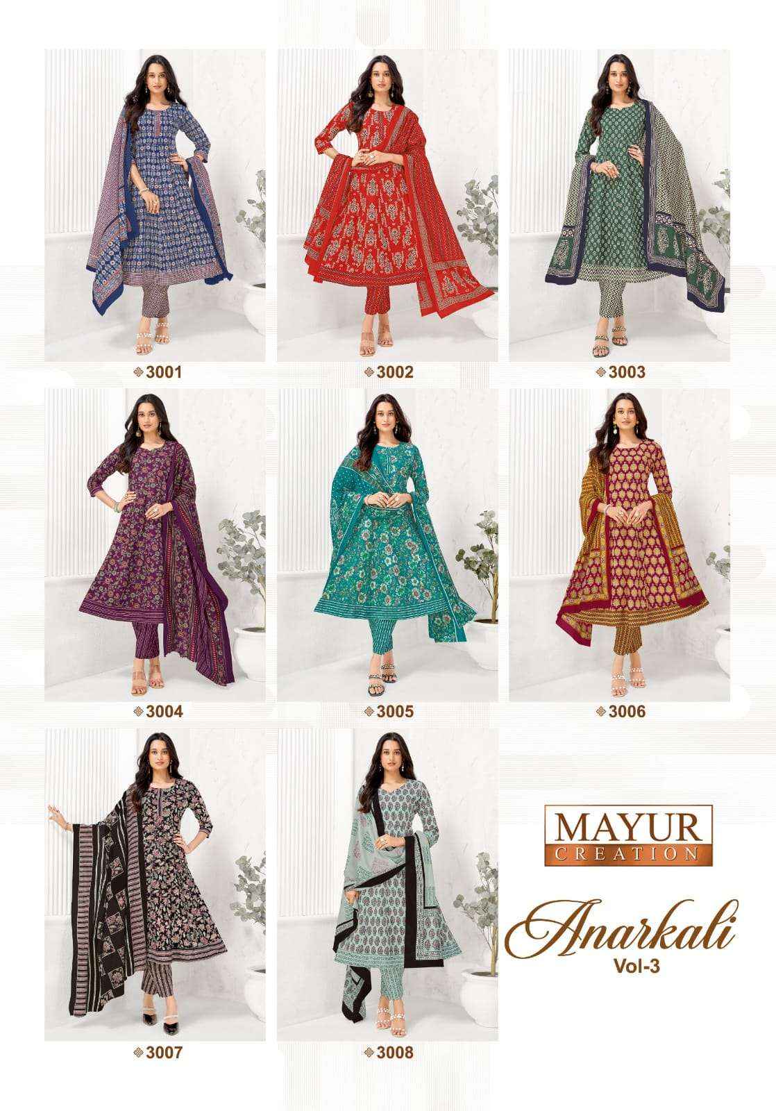 Mayur Creation Anarkali Vol 3 Readymade Cotton Dress 8 pcs Catalogue
