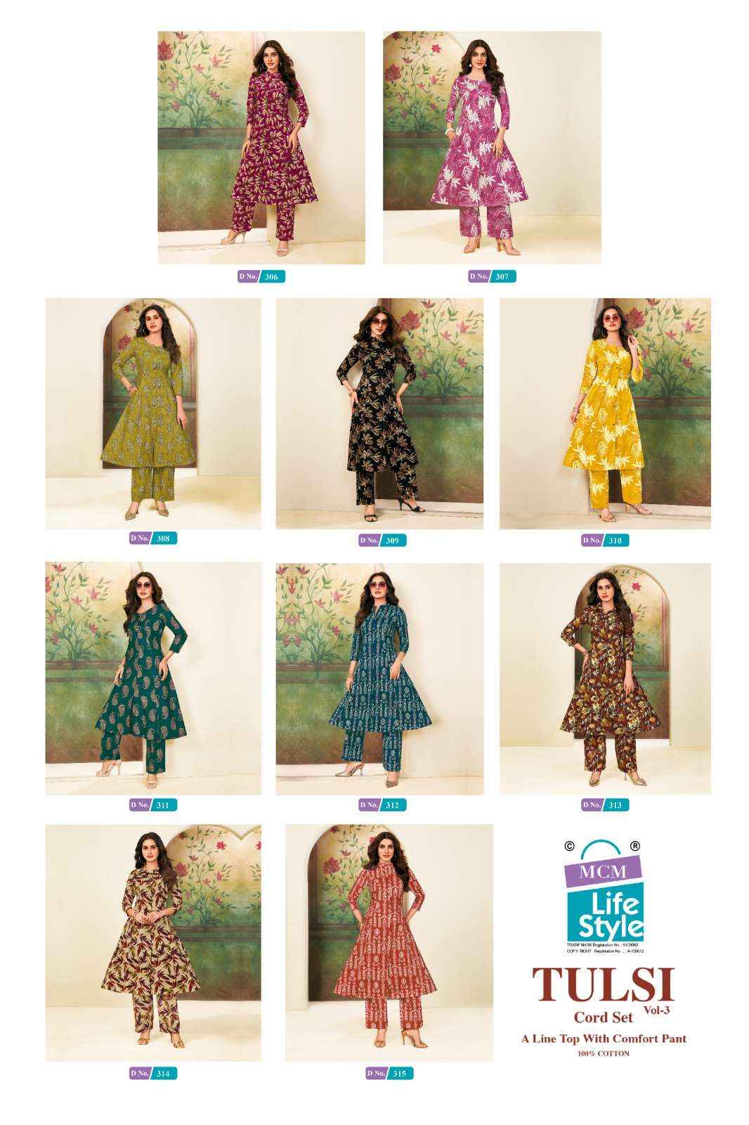 MCM Lifestyle Tulsi Vol 3 Anarkali Cotton Co Ord Set 10 pcs Catalogue