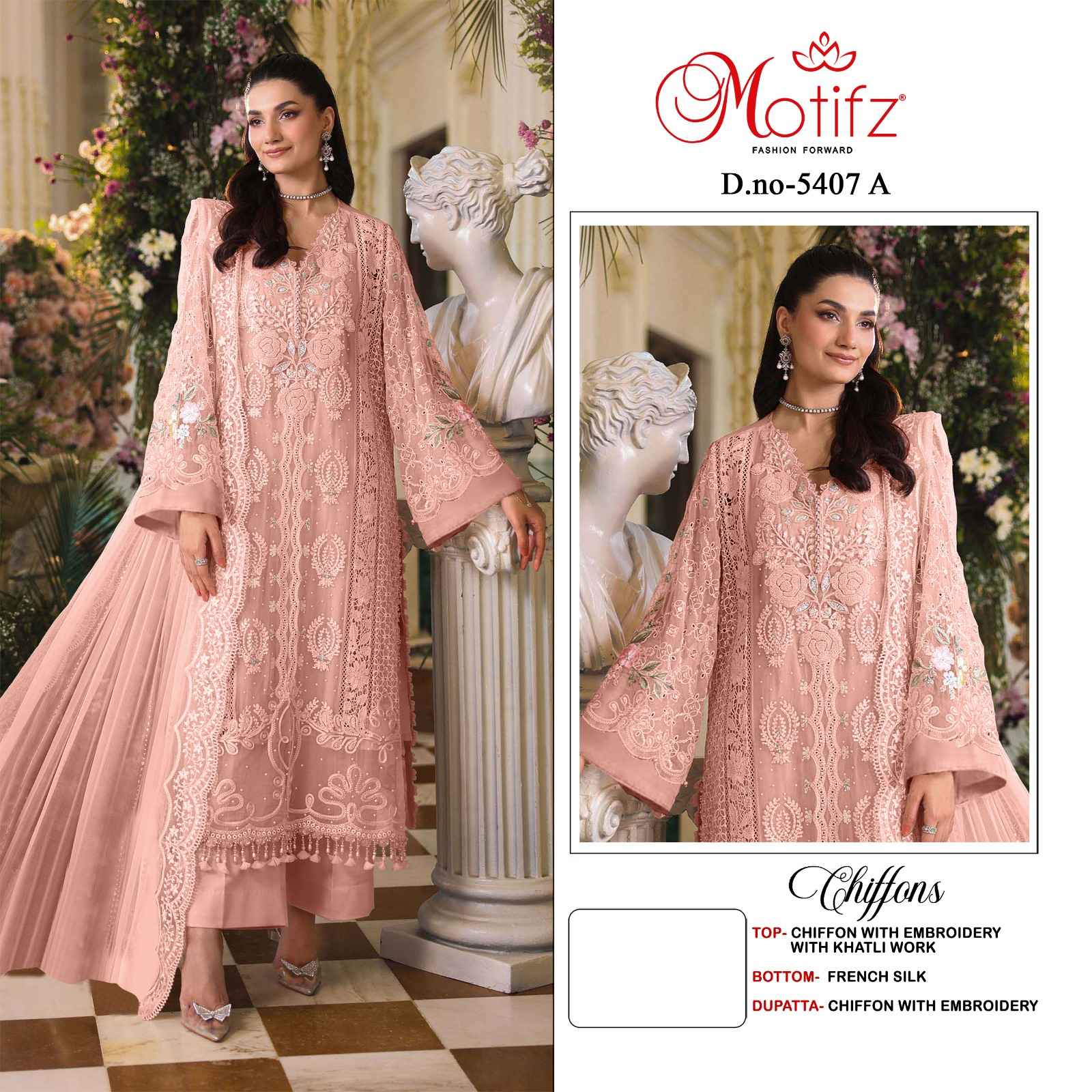Motifz D No 5407 Chiffon Dress Material 4 pcs Catalogue