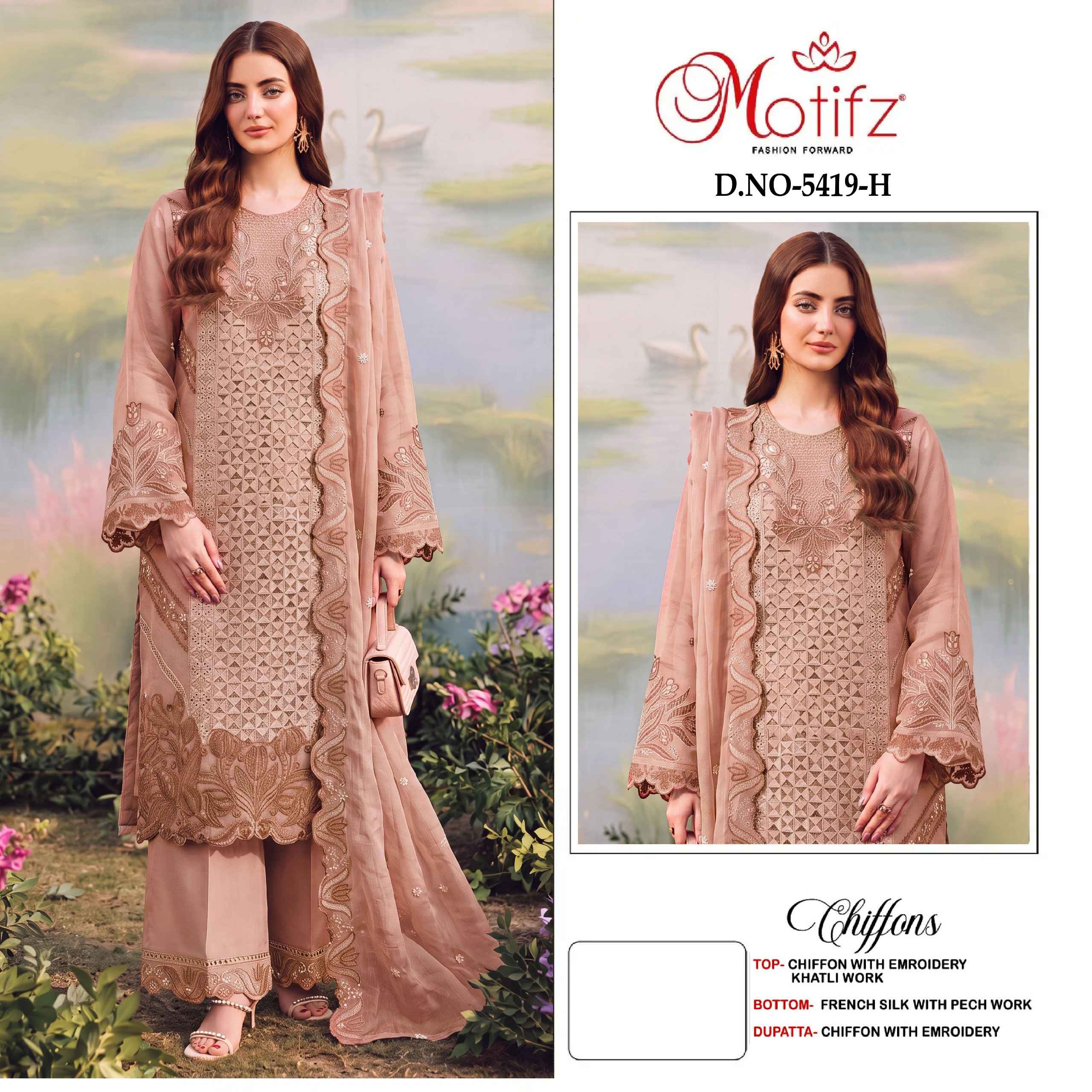 Motifz D No 5419 Siffon Dress Material 4 pcs Catalogue