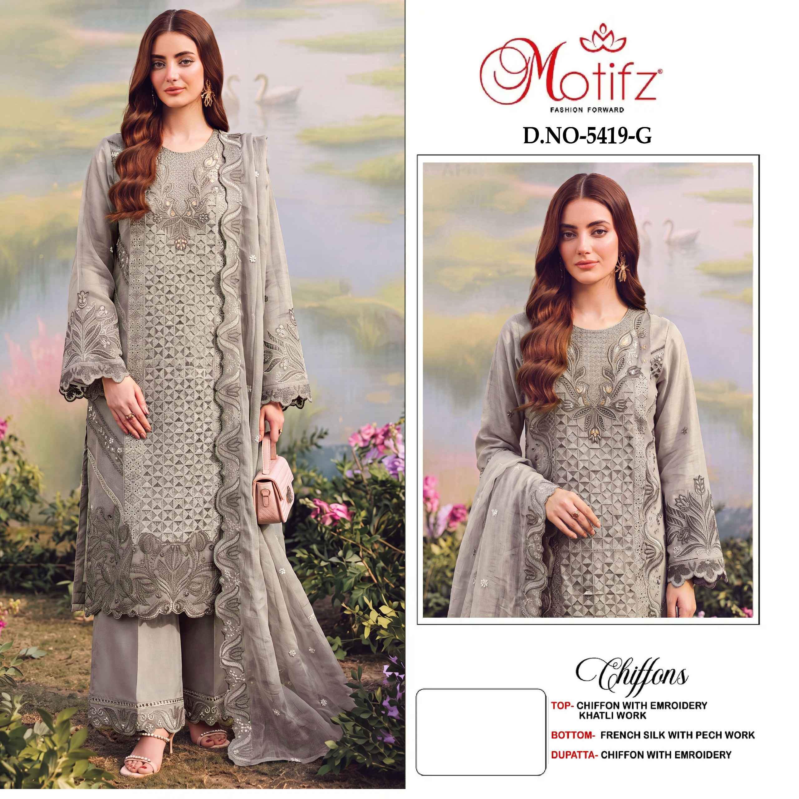 Motifz D No 5419 Siffon Dress Material 4 pcs Catalogue