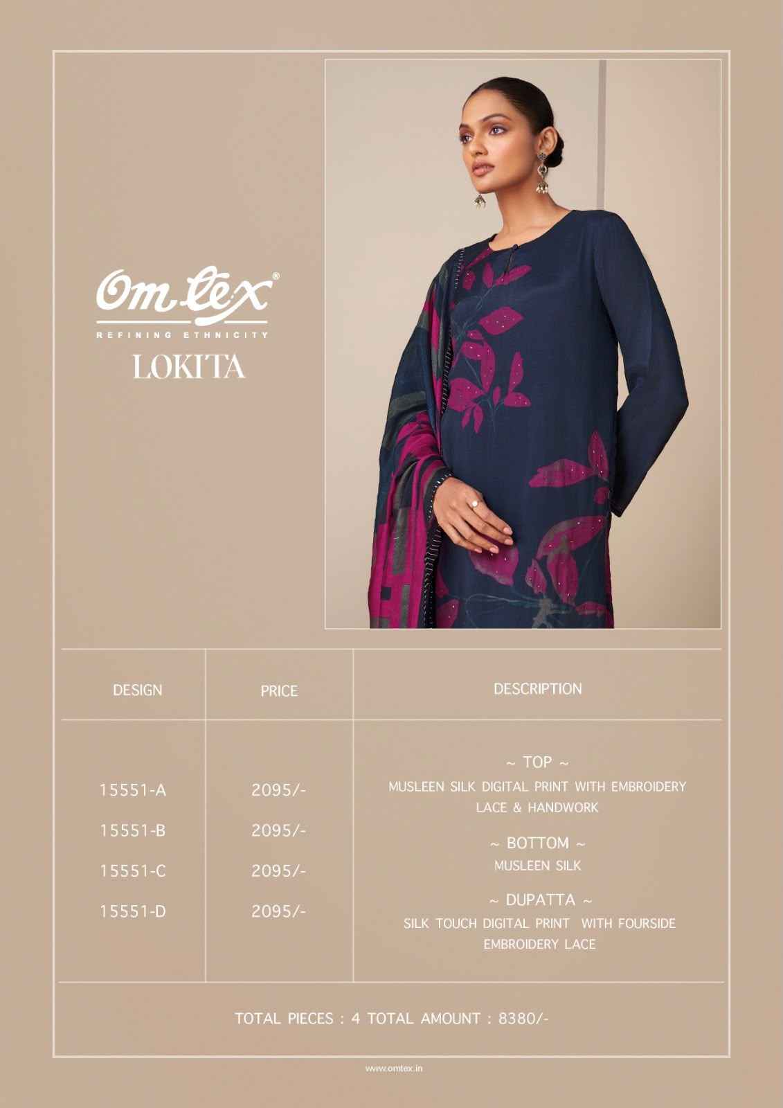 Omtex Lokita Musleen Silk Dress Material 4 Pc Catalouge