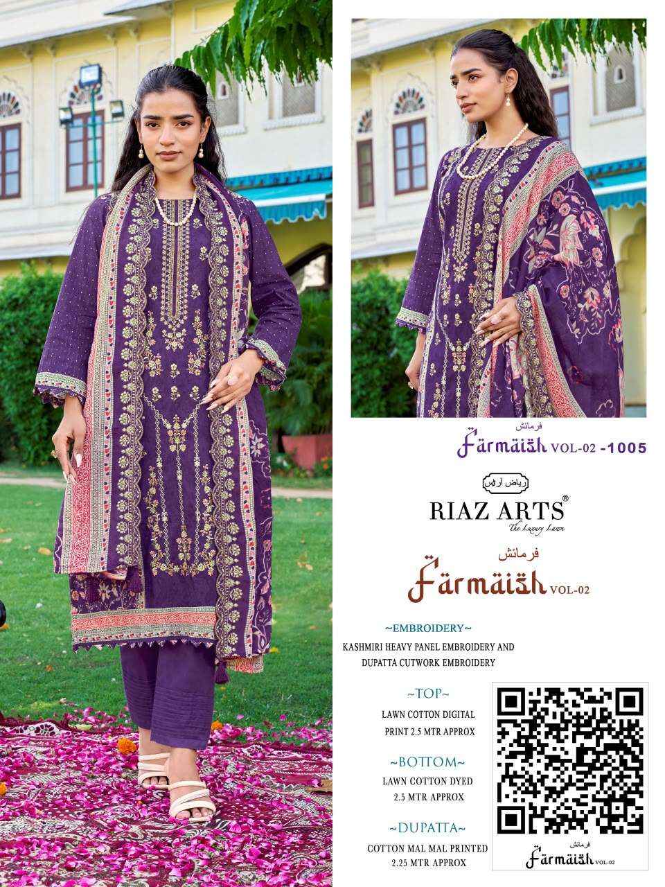Riaz Arts Farmaish Vol 2 Lawn Cotton Dress Material 6 pcs Catalogue