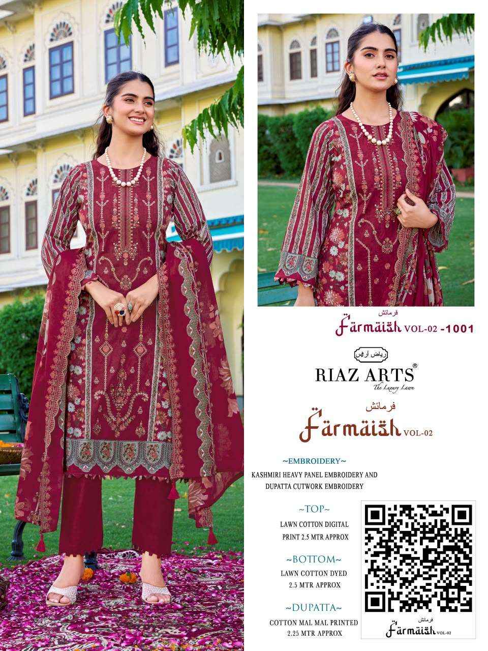 Riaz Arts Farmaish Vol 2 Lawn Cotton Dress Material 6 pcs Catalogue