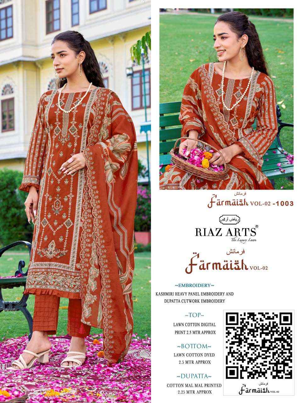 Riaz Arts Farmaish Vol 2 Lawn Cotton Dress Material 6 pcs Catalogue