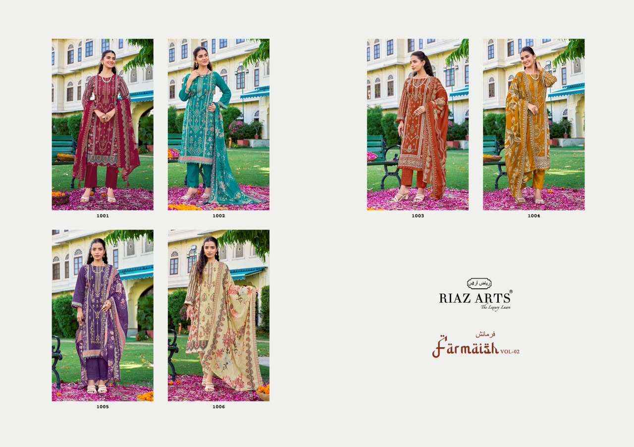 Riaz Arts Farmaish Vol 2 Lawn Cotton Dress Material 6 pcs Catalogue