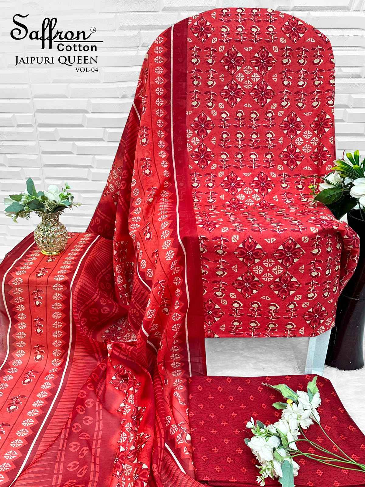 Saffron Cotton Jaipuri Karachi Queen Vol 4 Cotton Dress Material 8 pcs Catalogue