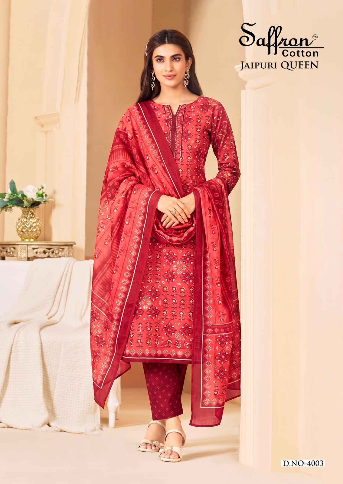 Saffron Cotton Jaipuri Karachi Queen Vol 4 Cotton Dress Material 8 pcs Catalogue