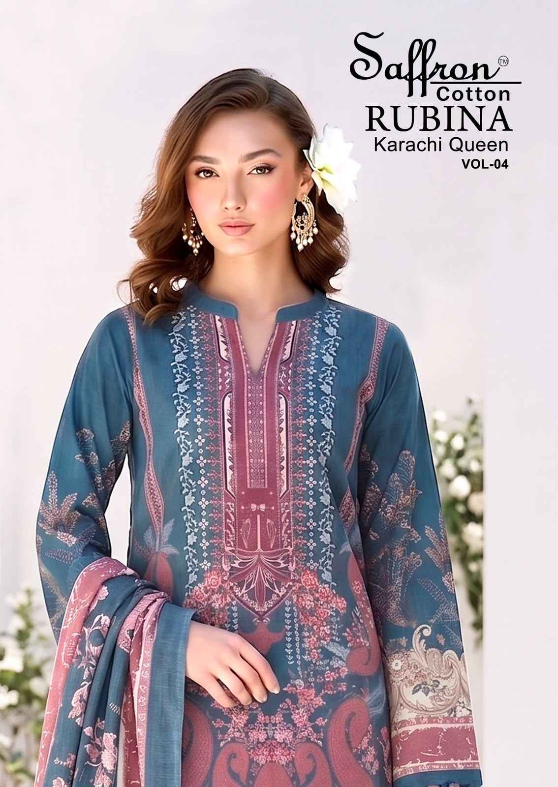 Saffron Cotton Rabiya Karachi Queen Vol 4 Cotton Dress Material 8 pcs Catalogue