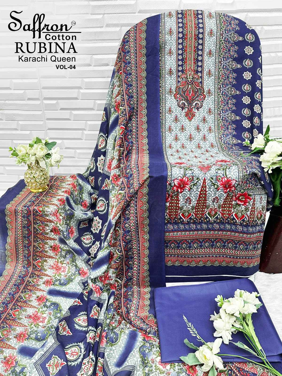 Saffron Cotton Rabiya Karachi Queen Vol 4 Cotton Dress Material 8 pcs Catalogue