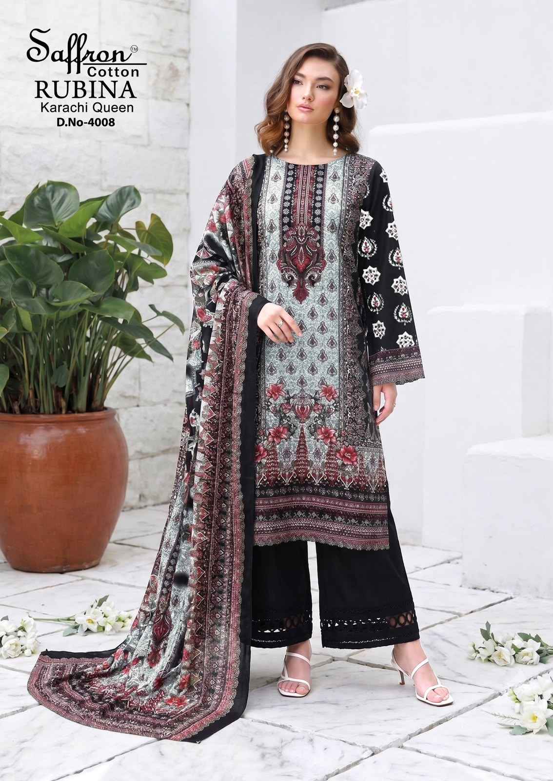 Saffron Cotton Rabiya Karachi Queen Vol 4 Cotton Dress Material 8 pcs Catalogue