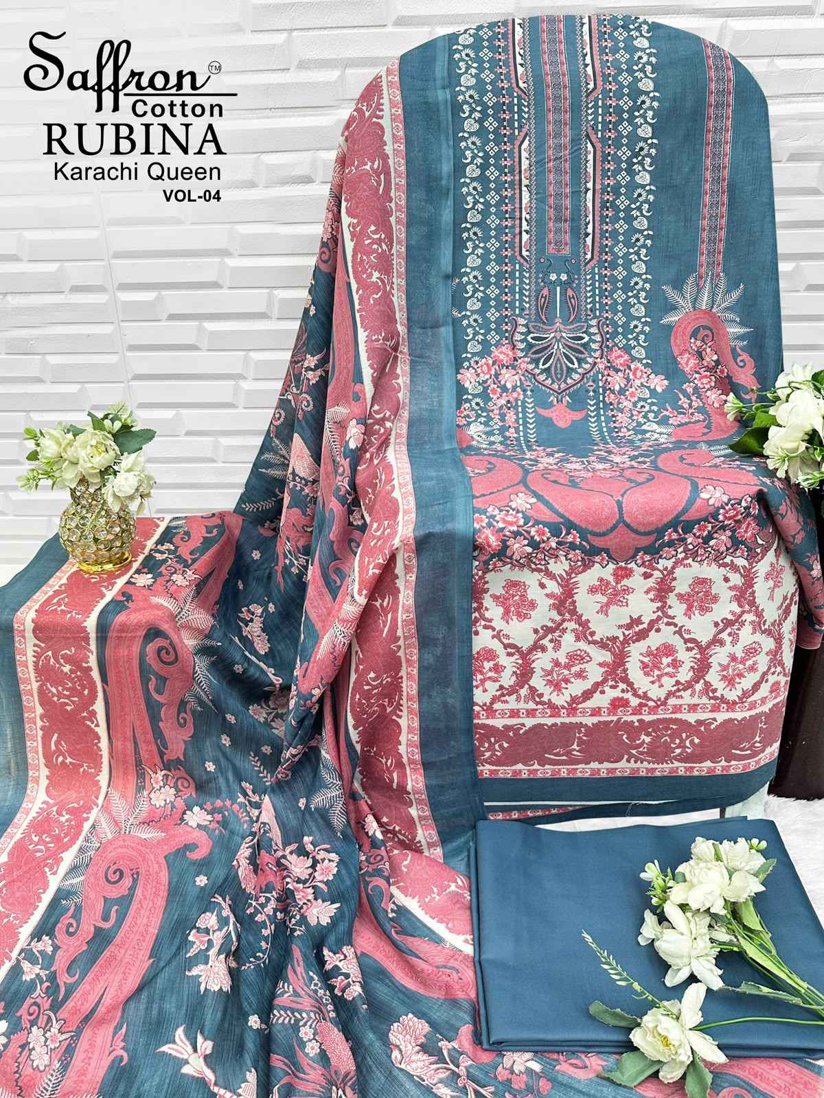 Saffron Cotton Rabiya Karachi Queen Vol 4 Cotton Dress Material 8 pcs Catalogue