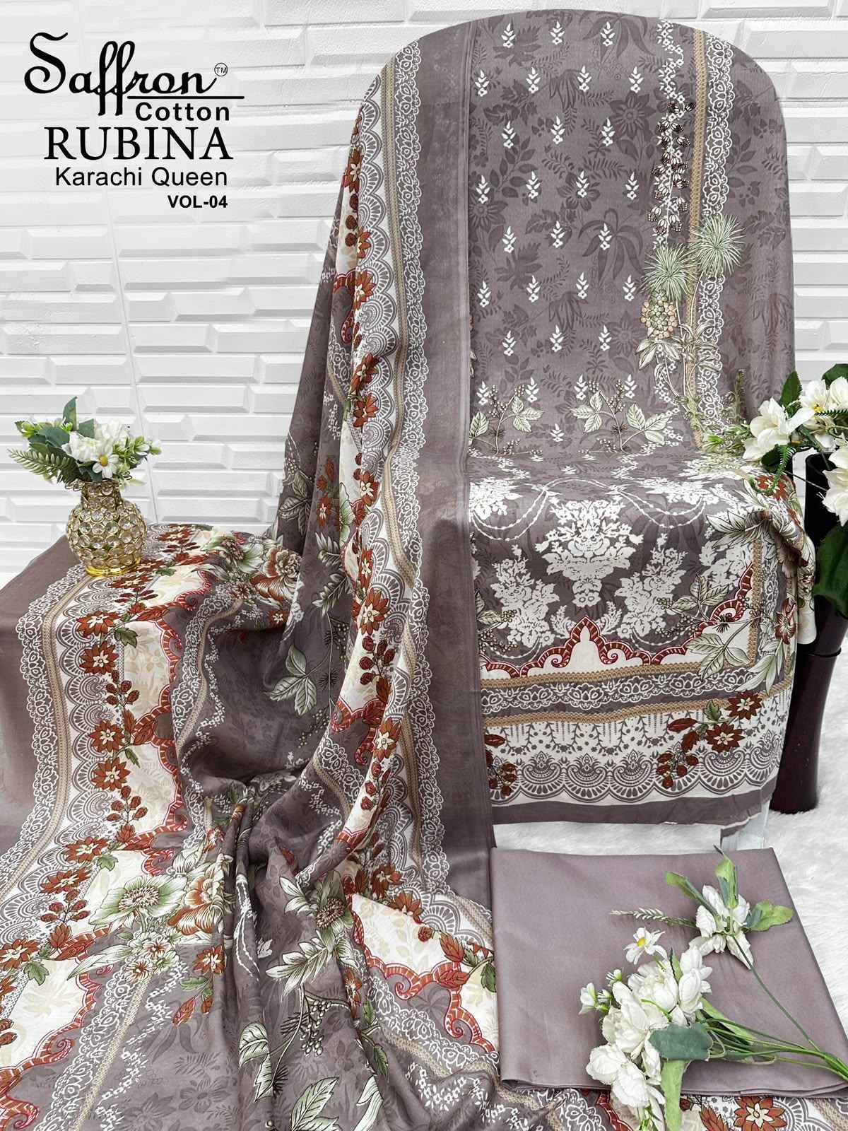 Saffron Cotton Rabiya Karachi Queen Vol 4 Cotton Dress Material 8 pcs Catalogue
