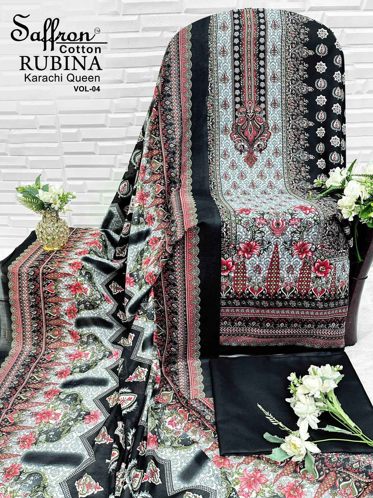Saffron Cotton Rabiya Karachi Queen Vol 4 Cotton Dress Material 8 pcs Catalogue