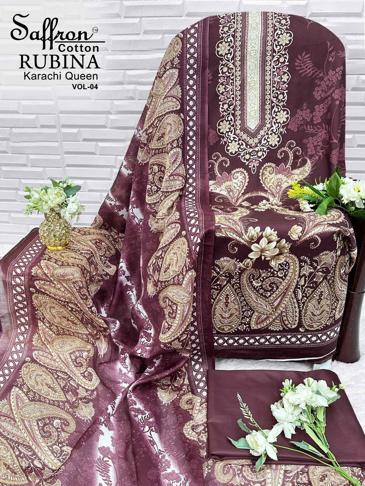 Saffron Cotton Rabiya Karachi Queen Vol 4 Cotton Dress Material 8 pcs Catalogue