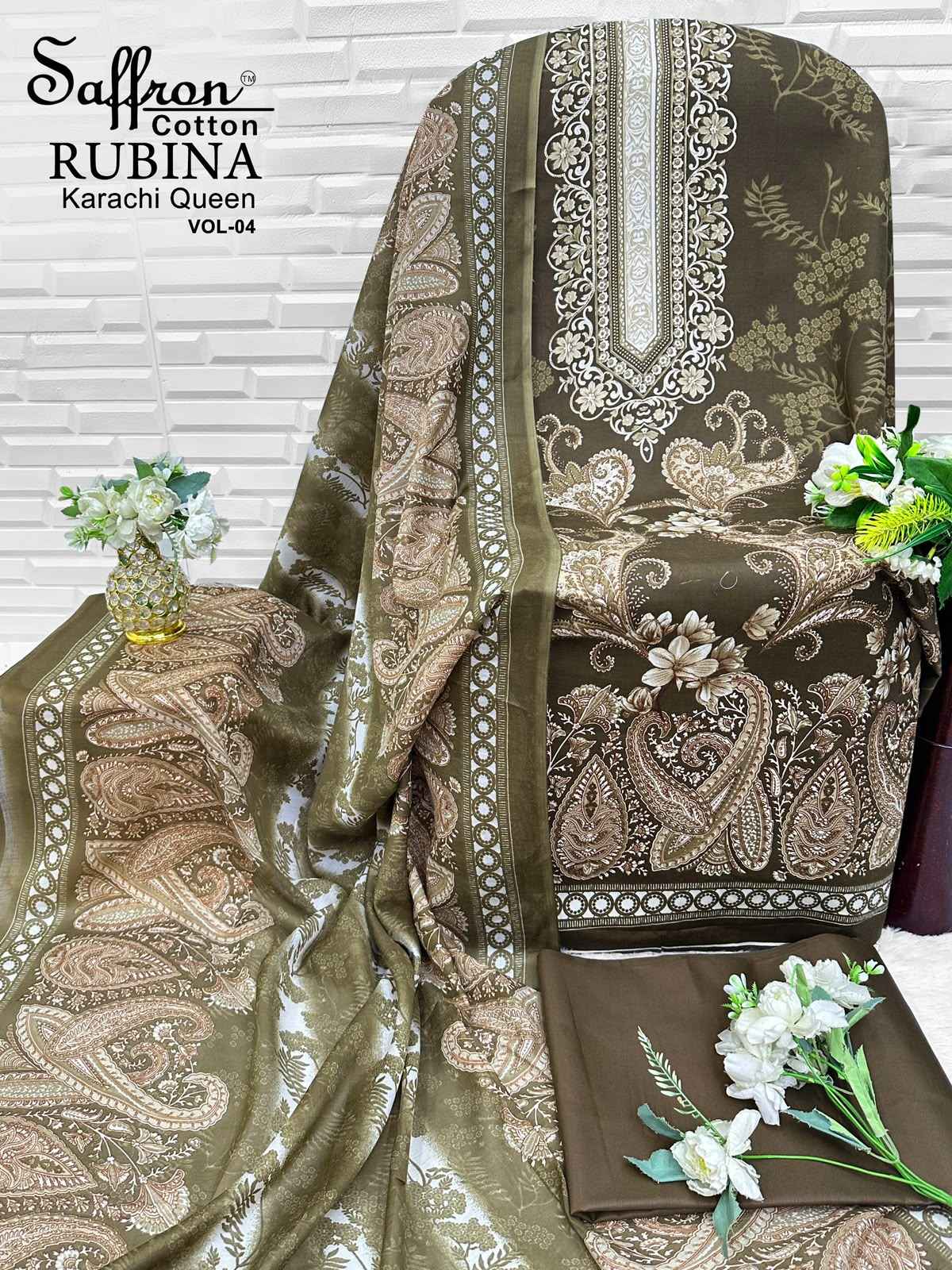 Saffron Cotton Rabiya Karachi Queen Vol 4 Cotton Dress Material 8 pcs Catalogue