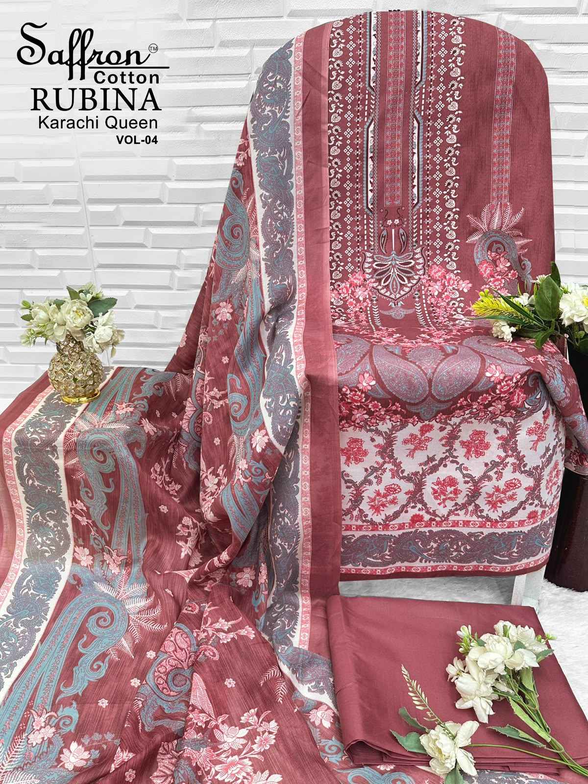 Saffron Cotton Rabiya Karachi Queen Vol 4 Cotton Dress Material 8 pcs Catalogue