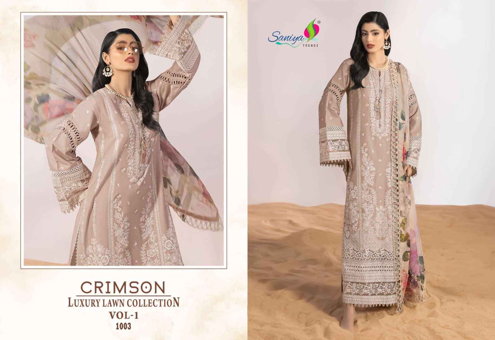 Saniya Trendz Crimson Luxury Lawn Colletion Vol 1 Cotton Dress Material