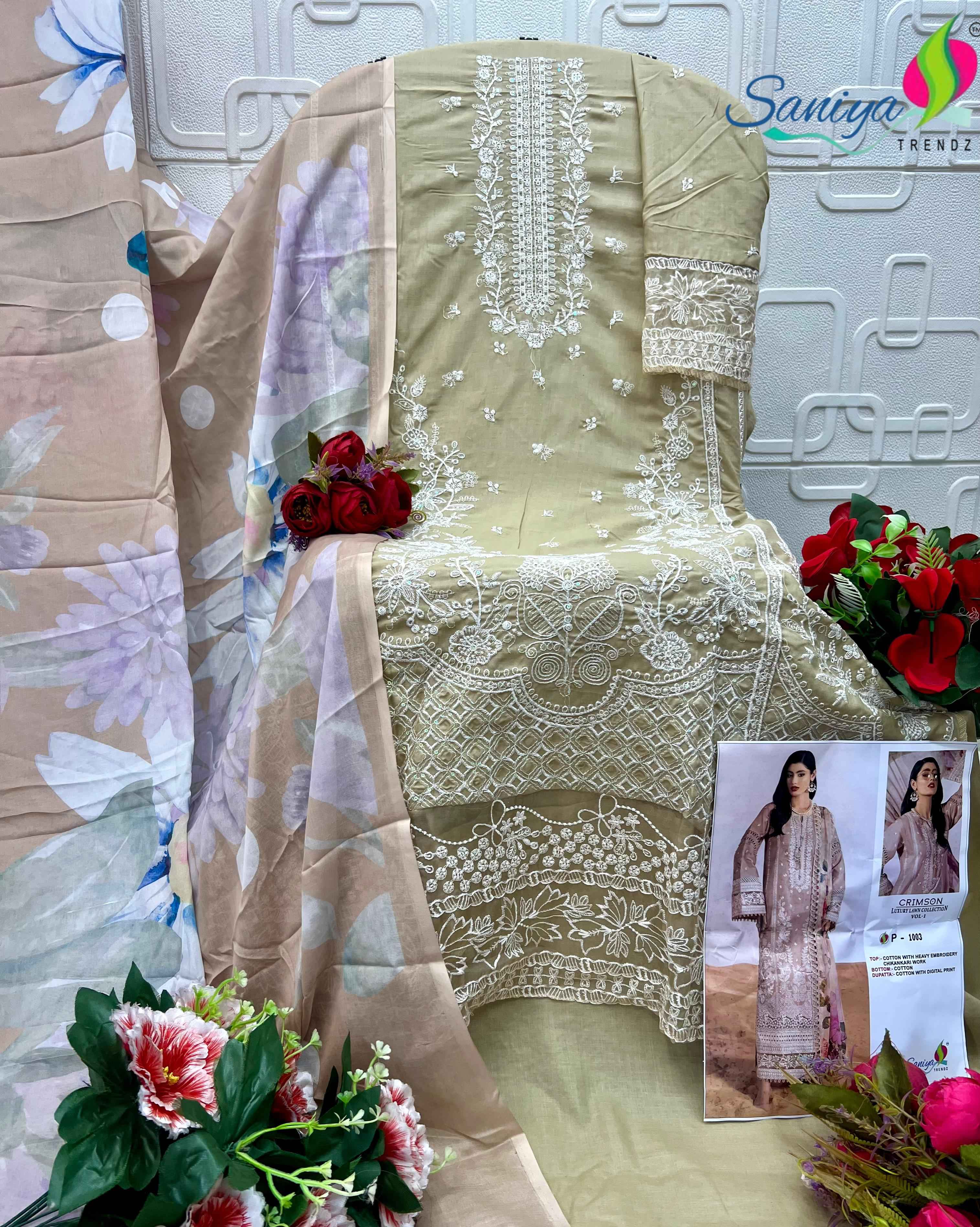 Saniya Trendz Crimson Luxury Lawn Colletion Vol 1 Cotton Dress Material