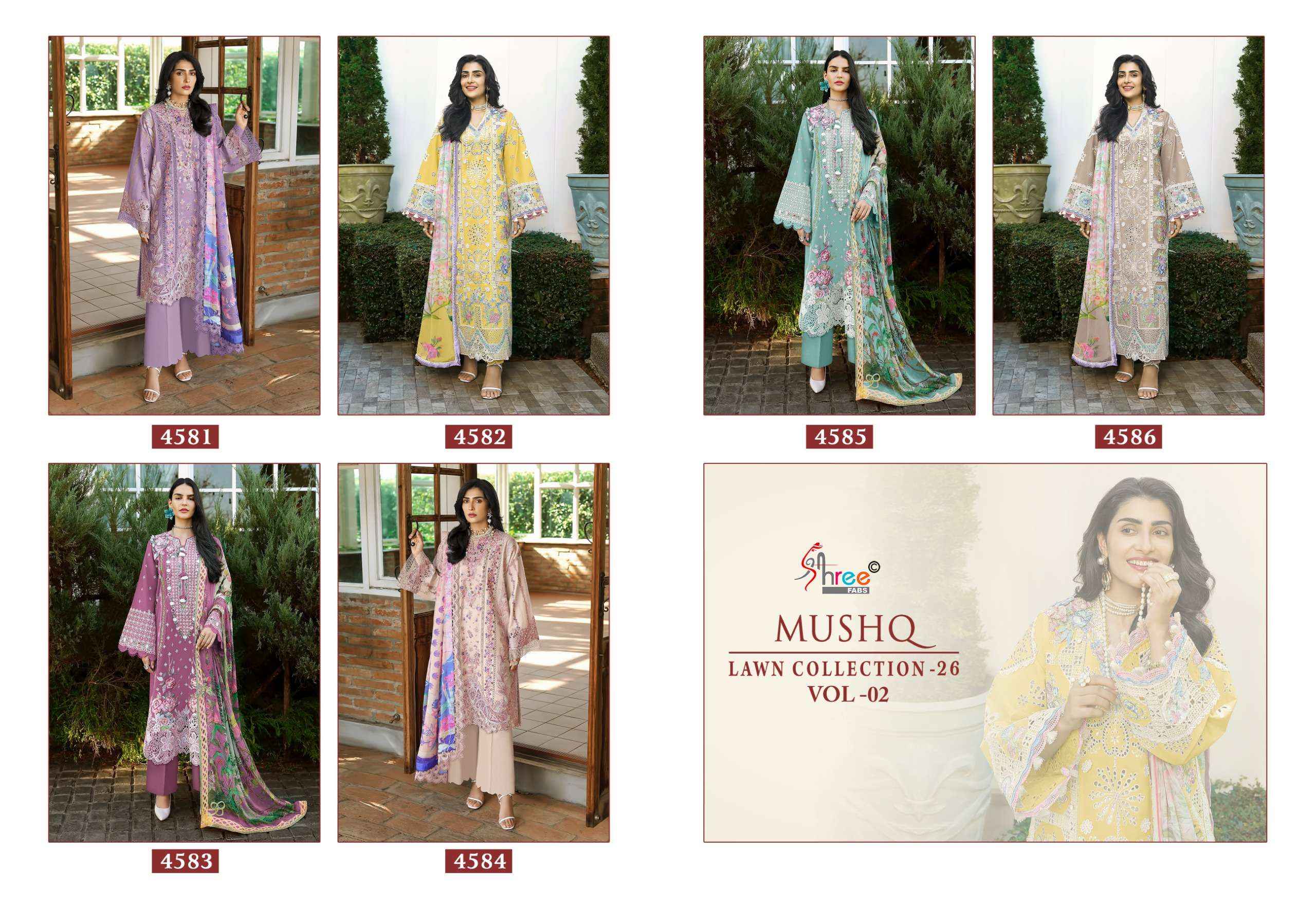 Shree Fabs Mushq Lawn Collection 26 Vol 2 Cotton Dress Material 6 pcs Catalogue