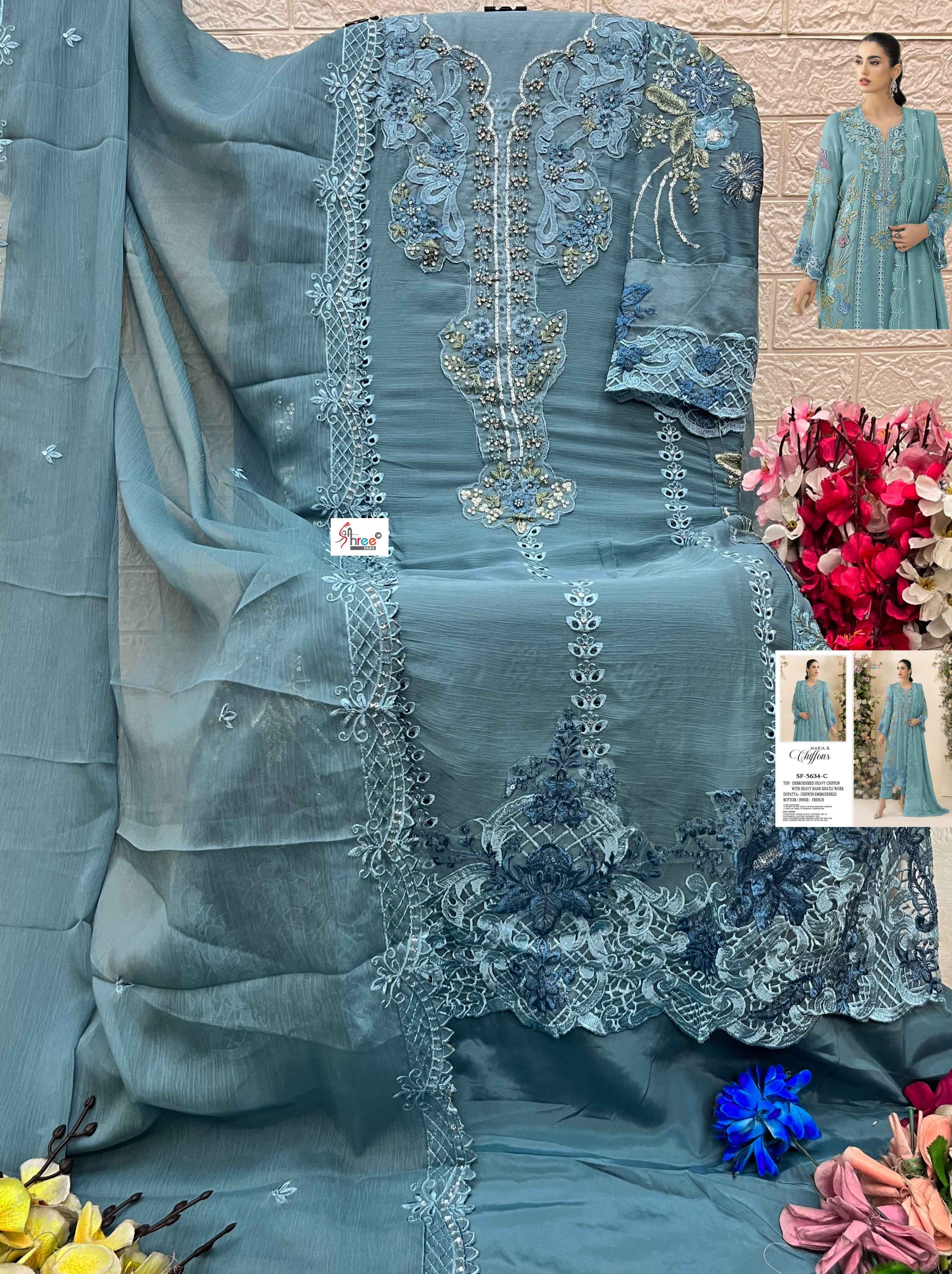 Shree Fabs SF 5634 Chiffon Dress Material 4 pcs Catalogue