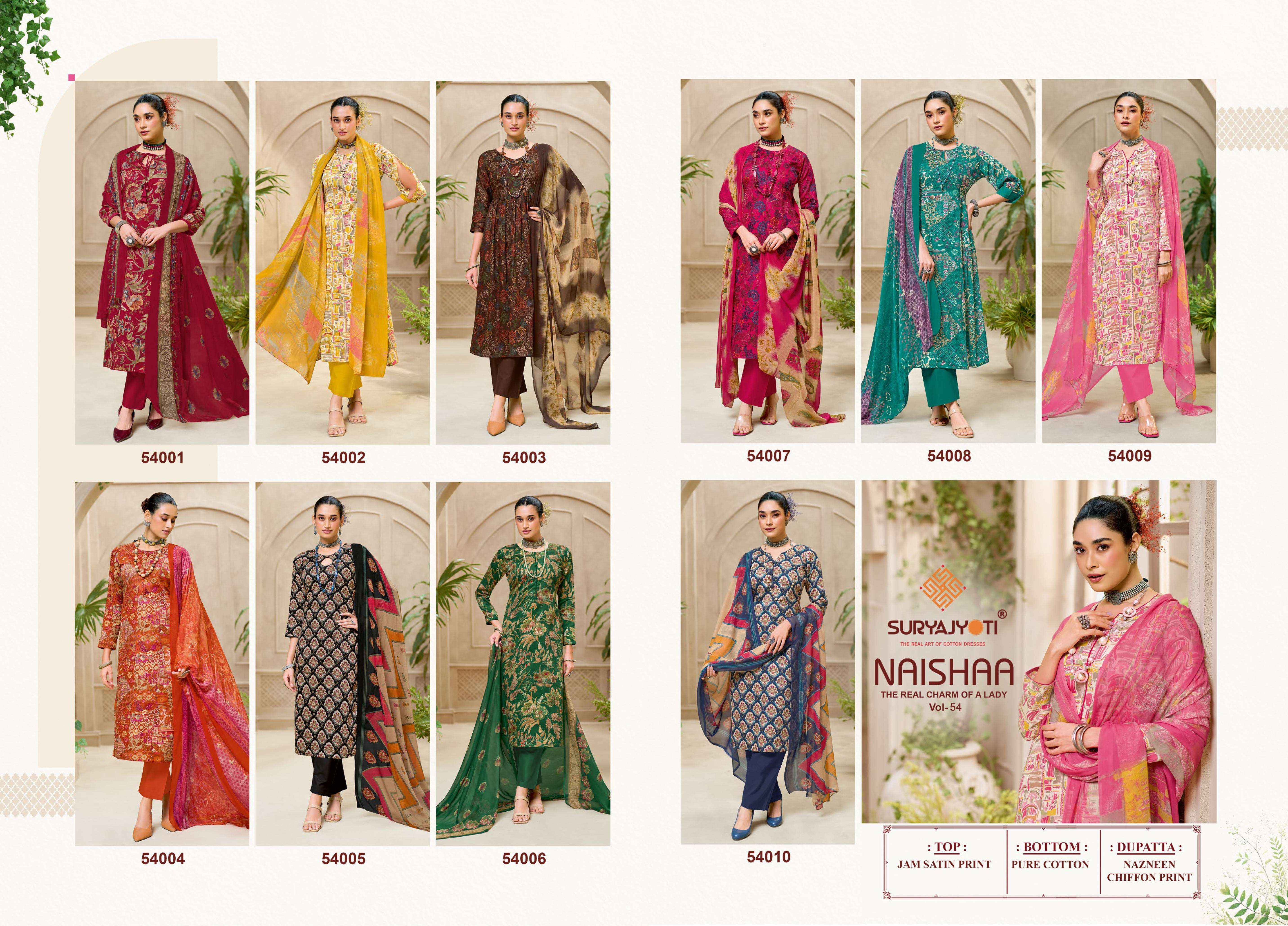Suryajyoti Naishaa Vol 54 Jam Satin Dress Material 10 pcs Catalogue