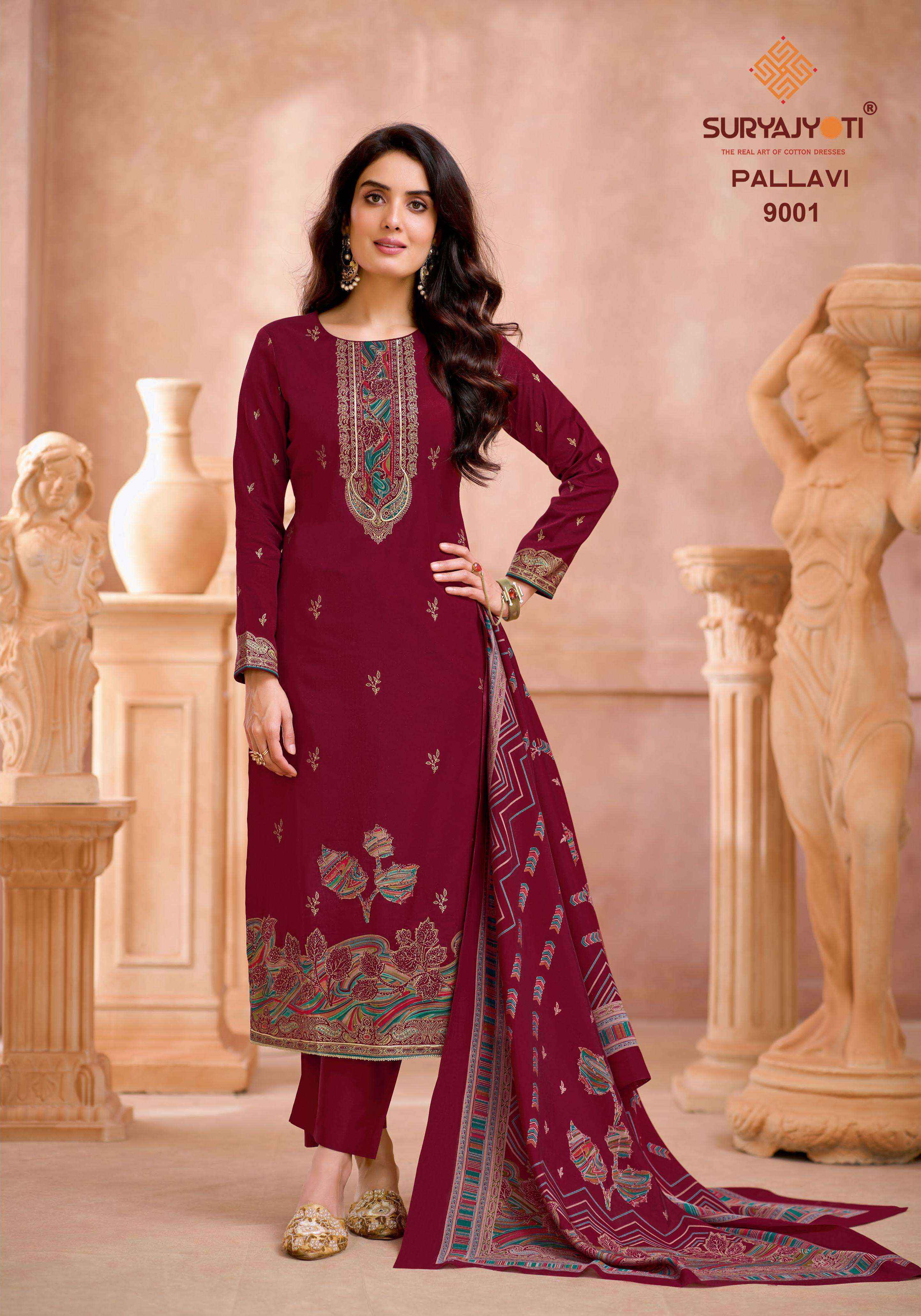 Suryajyoti Pallavi Vol 9 Jam Satin Dress Material 6 pcs Catalogue