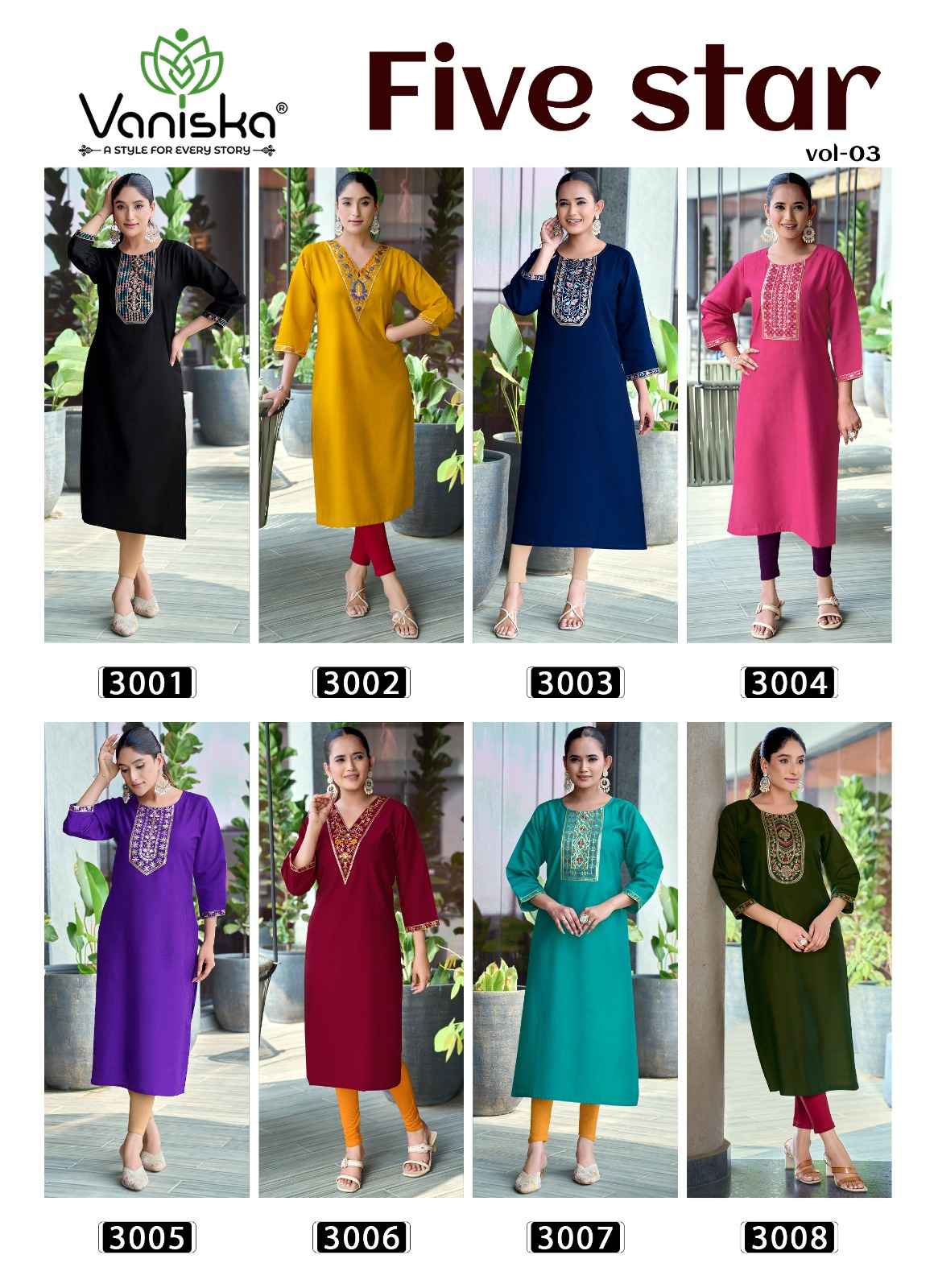 Vaniska Fashion Five Star Vol 3 Vatican Silk Kurti 8 pcs Catalogue