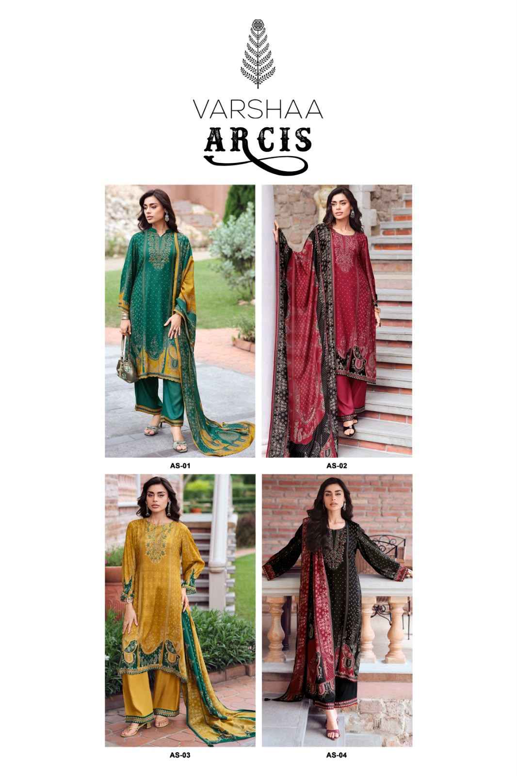 Varshaa Arcis Viscouse Muslin Dress Material 4 pcs Catalogue