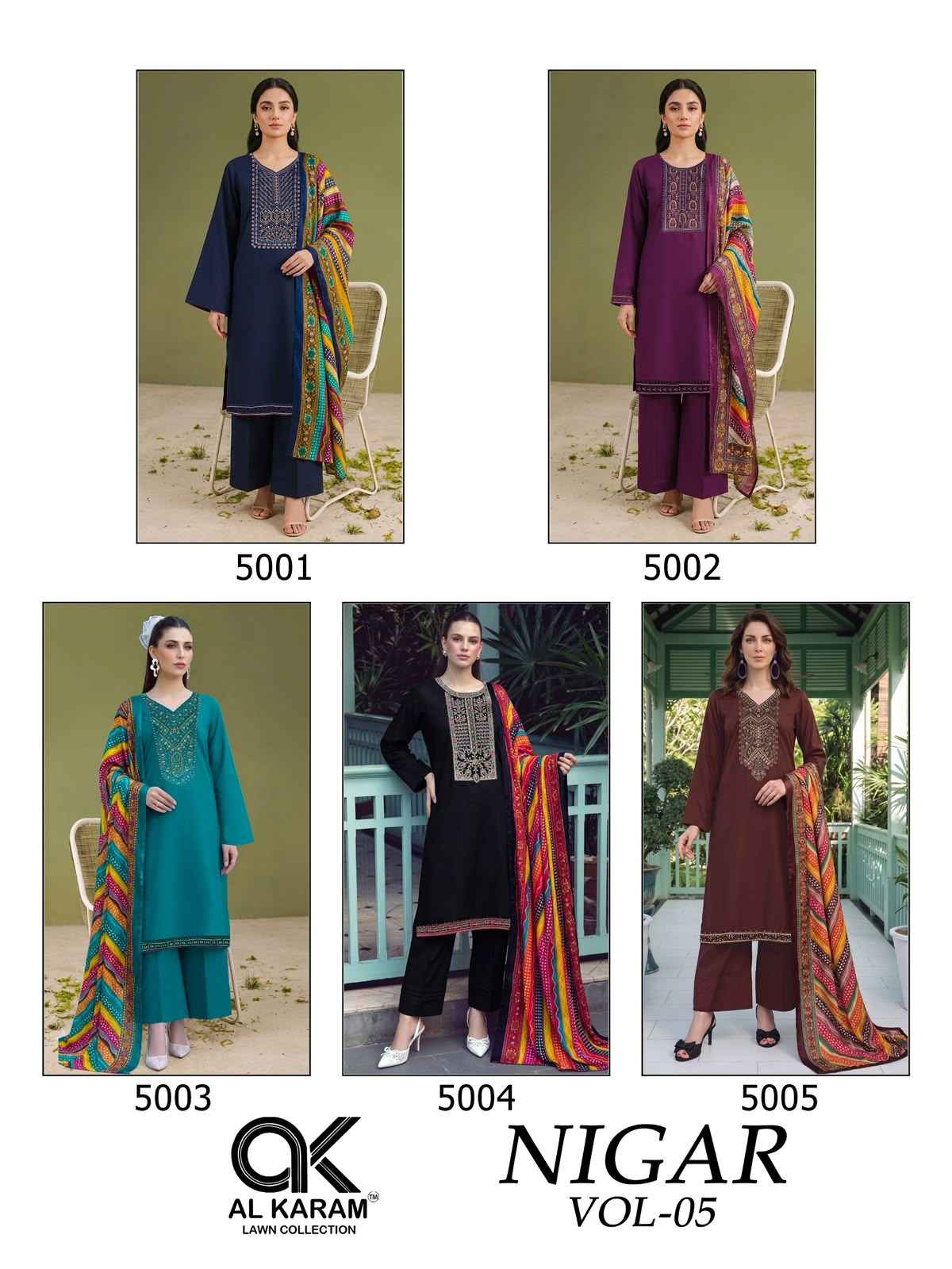 Al Karam Nigar Edition 5 Reyon Dress Material 5 pcs Catalogue